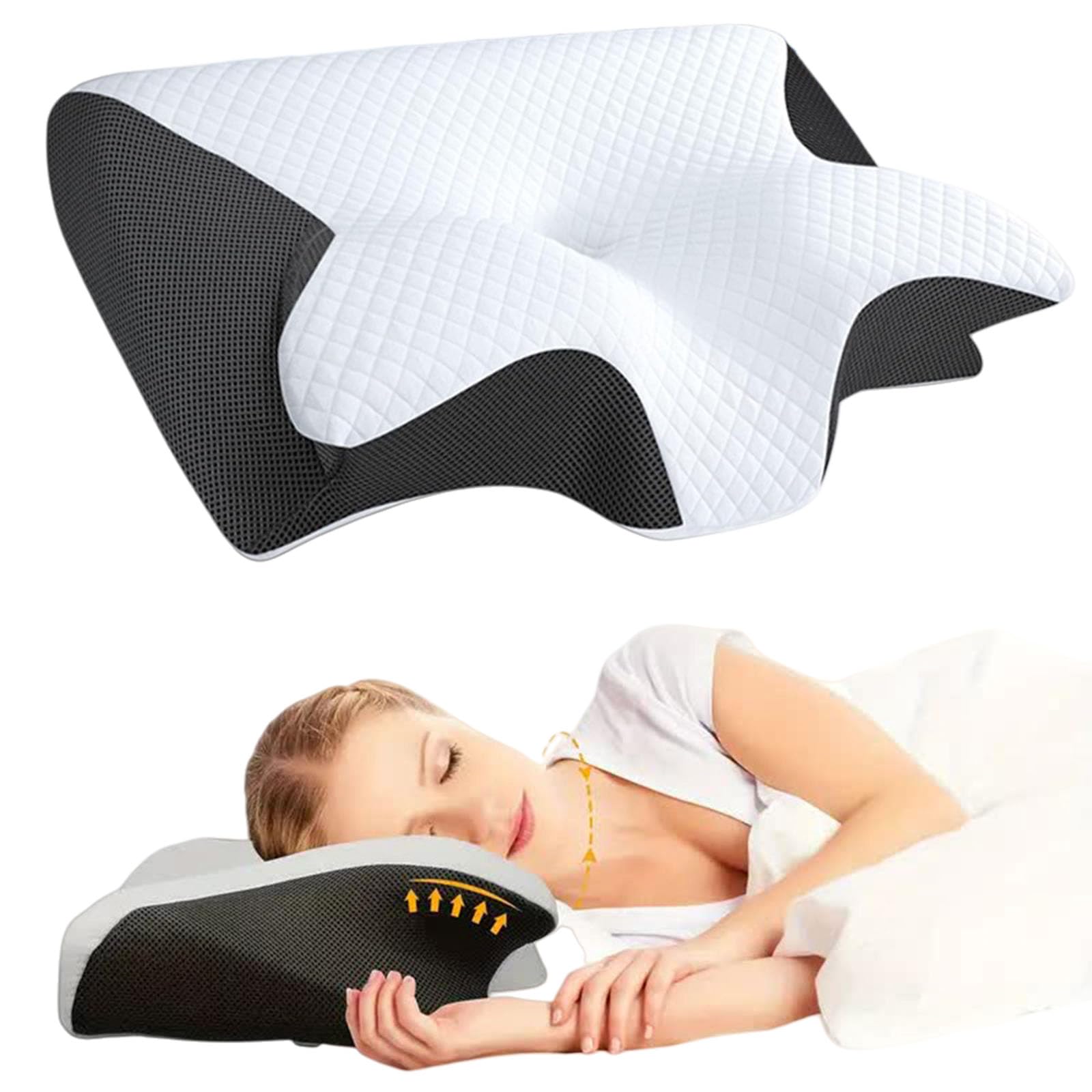 Curosleep Kissen Original, Ergonomisches Orthopädisches Neckhavenkissen aus Memory Foam, Ergonomisches Kopfkissen Neckhavenschmerzen für Rücken, Seiten und Bauchschläfer (Schwarz)
