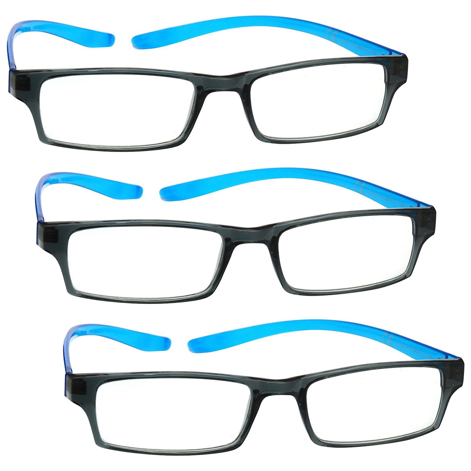 OPULIZE Reading Glasses Black Bright Blue Neck Specs Readers Value 3 Pack Mens Womens Spring Hinges RRR20-3 +2.50