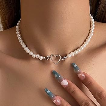 Amazon.com: YienDoo Boho Pearl Choker Necklace Chain Silver