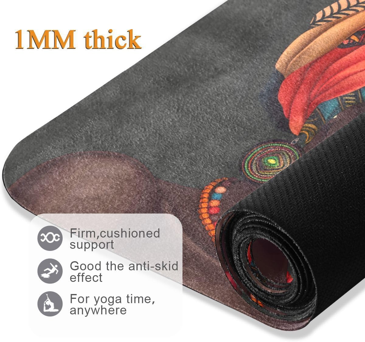 ALAZA Black African Woman Traditional Yoga Mat Non Slip Fitness Exercise Mat, Workout Mat for Yoga, Pilates and Floor Exercises