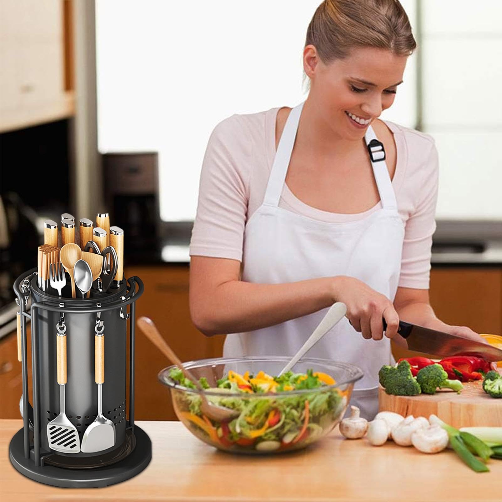 Organiseur de cuisine à 360 degrés, support rotatif pour coupe, support de rangement pour argenterie, organisateur d'ustensiles rotatif, toupie d'ustensiles de cuisine, support de spatule, support de | rangement pour argenterie, organisateur d'ustensiles