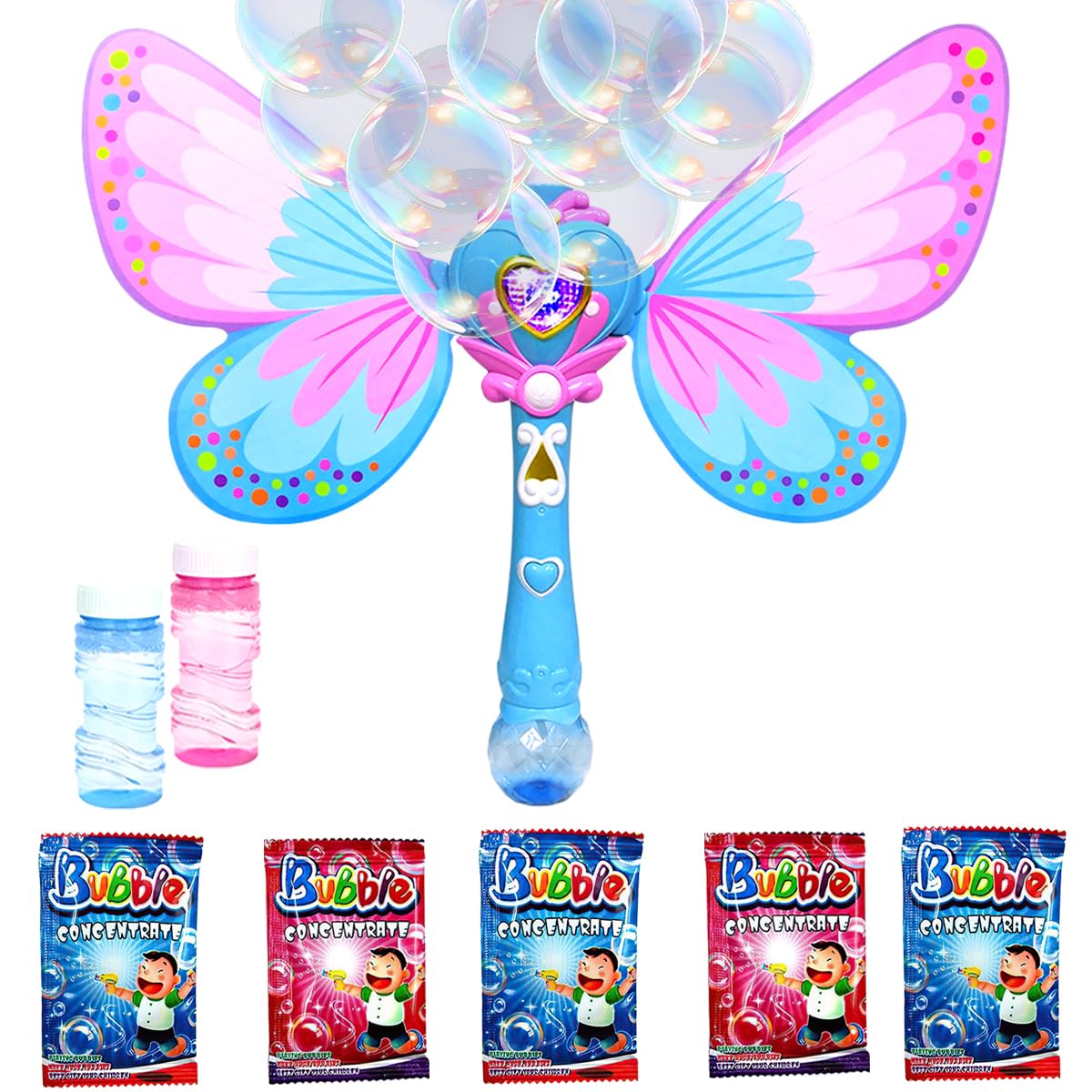 Toyana Butterfly Bubble Wand, Lights & Music Automatic Bubbles Blower with 2 Bottles & 5 x 10ml Bubble Concentrate Sachets (Makes 500ml) Magic Fairy Wand for Garden Activity Toy for Children 3+ Years — image 1
