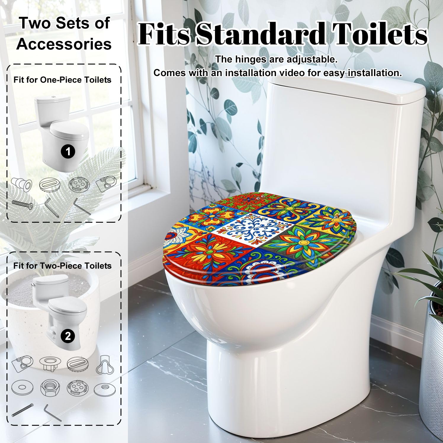 Sedile WC rotondo in ceramica Talavera messicana per bagno