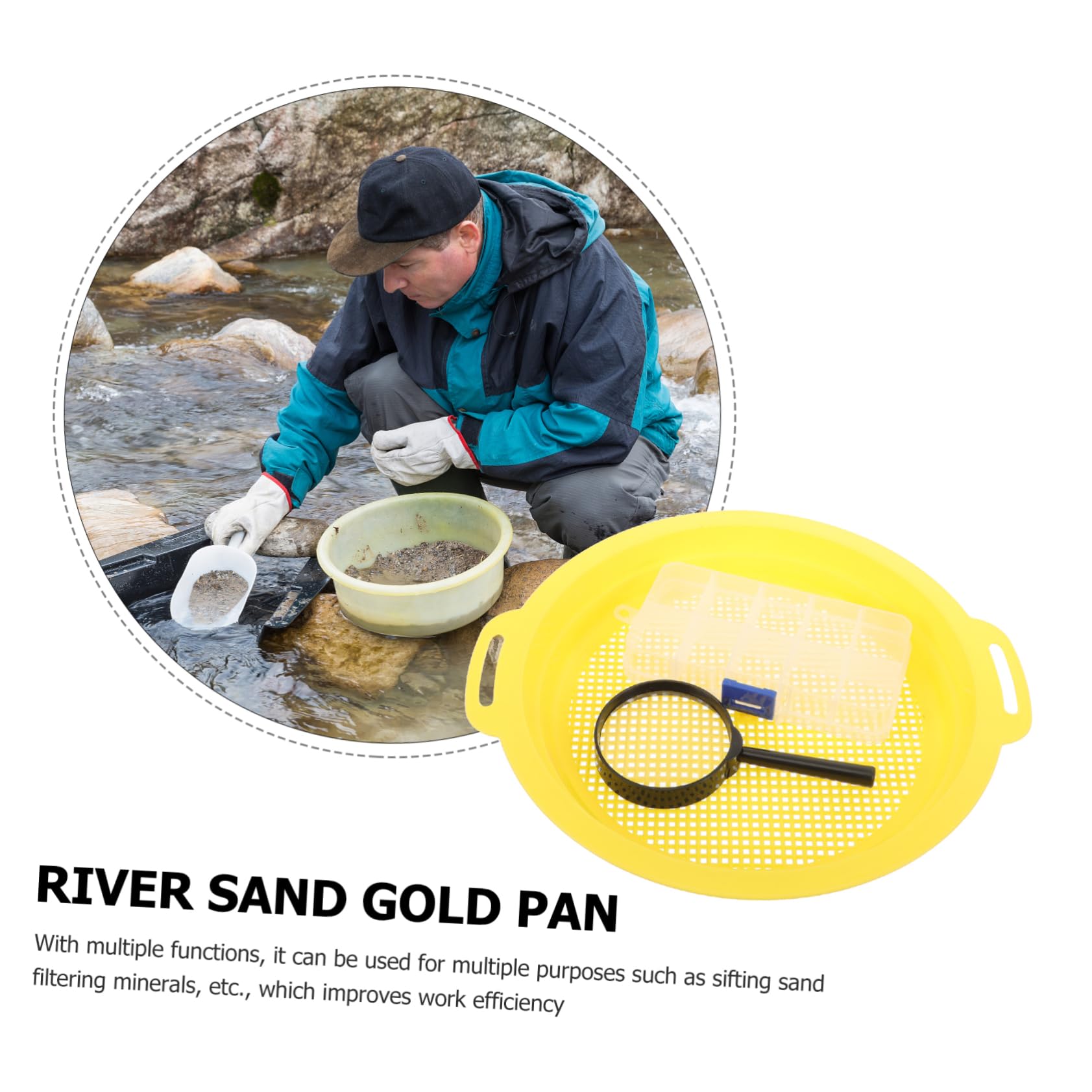 TOBBOMEY Portable Gold Panning Set 1 Set Sieve Pan Classifier Sifter Panning Mesh Pan