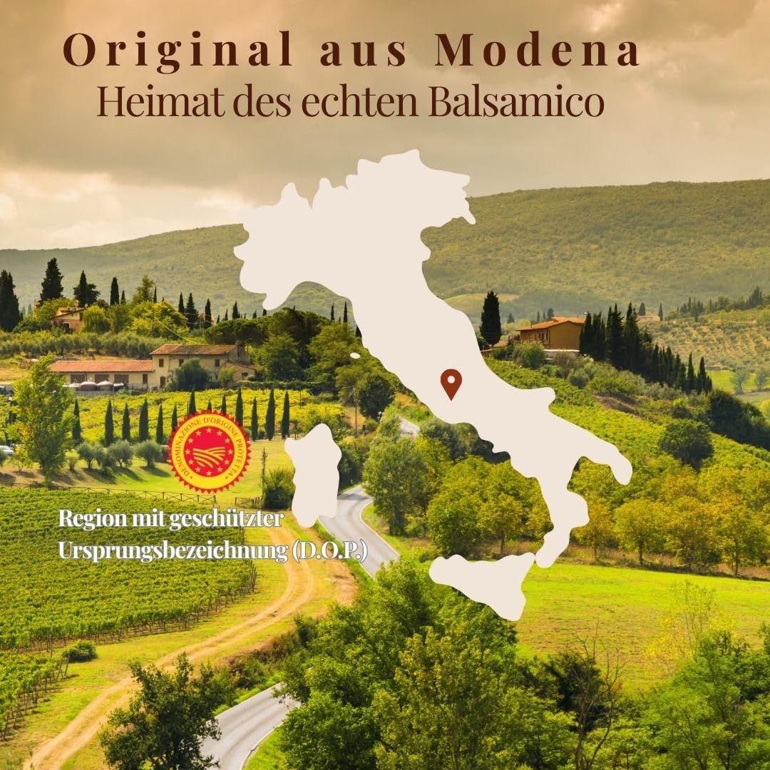 Aceto Balsamico di Modena IGP 250ml – original italienischer, dickflüssiger Balsamico Creme Essig ohne Zucker, mind. 5 Jahre im Holzfass gereift