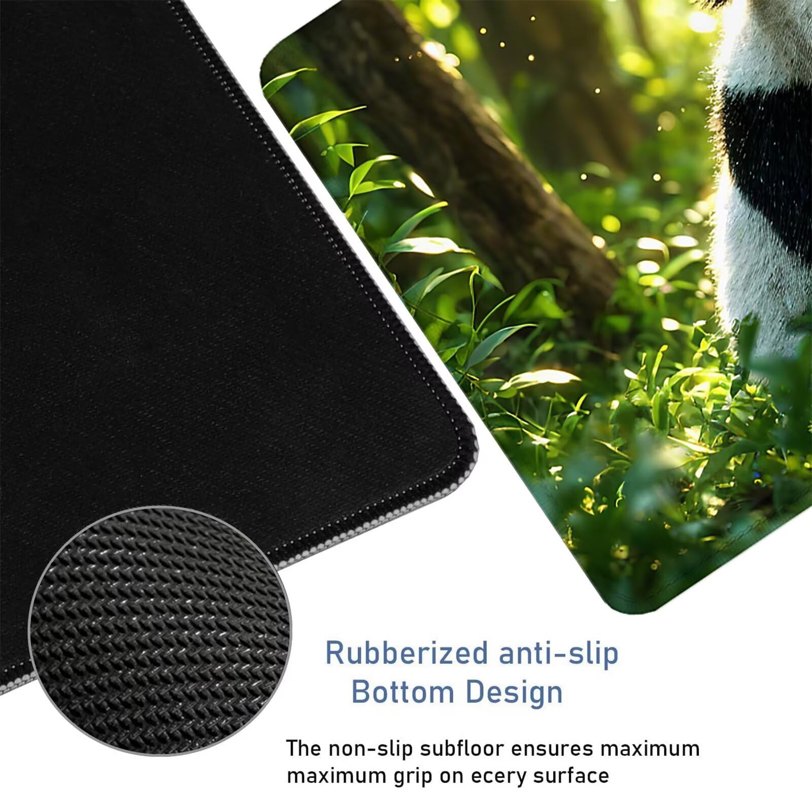 Podkładka pod mysz Panda Leśna Podkładka pod mysz XXL 1200 x 600 x 3 mm, duża podkładka pod biurko z antypoślizgową gumową podstawą, dekoracja biurka, prezent urodzinowy dla kobiet H594