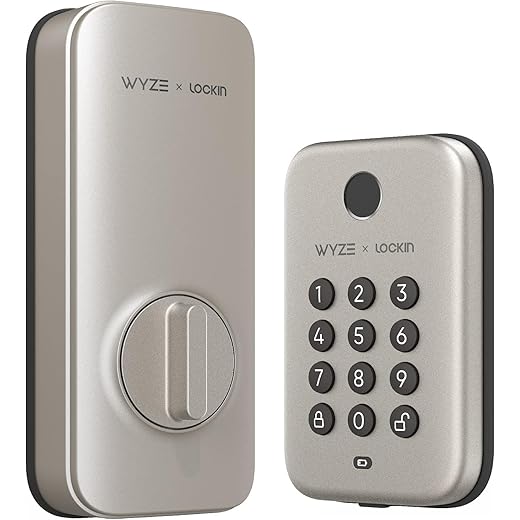 Wyze Auto-Lock Bolt, Fingerprint Unlock With Keypad, Electronic Entry Door Smart Deadbolt Lock, Ipx5 Weatherproof, Easy Installation, Satin Nicke