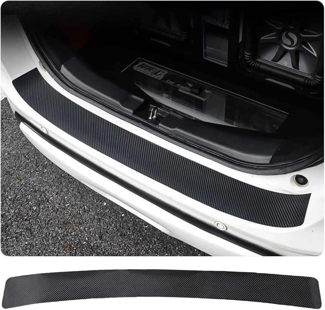 COOLBABY 2 Pieces Car Rear Bumper Protector Guard, Anti-Scratch Carbon Fiber Trunk Door Sill Protection Strip Sticker, Universal Vehicle Trim Cover Accessories for Car, Truck, SUV, Van
