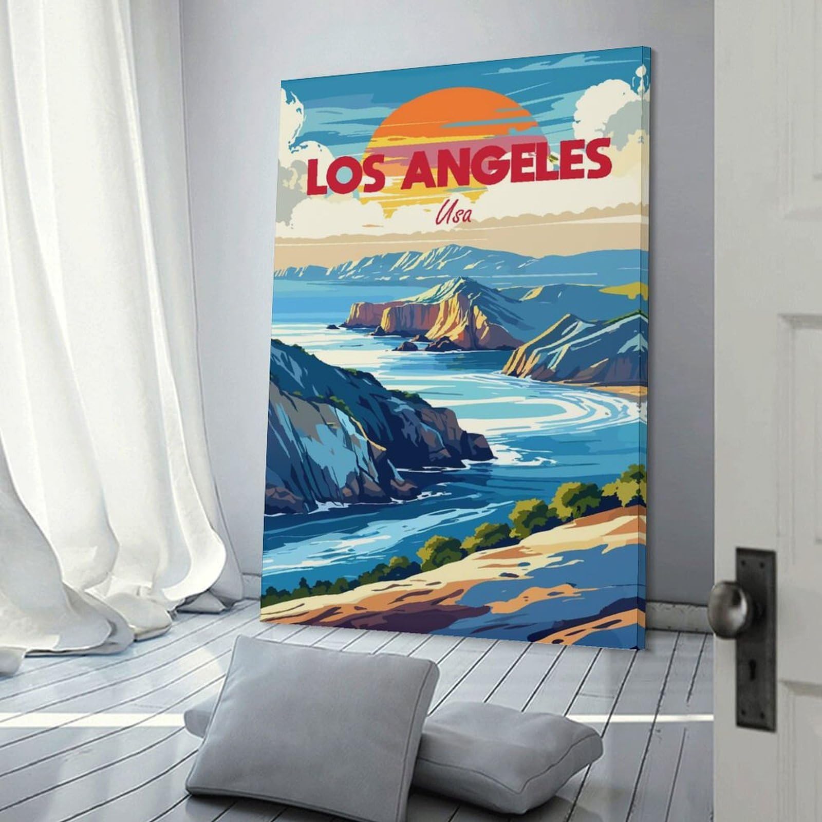 Junmoney Room Decor Wall Art Los Angeles USA Coastal Landscape Art, 08x12inch(20x30cm), for Hallway, Bedroom Or Modern Interiors, Gift Idea for Housewarming And Birthdays