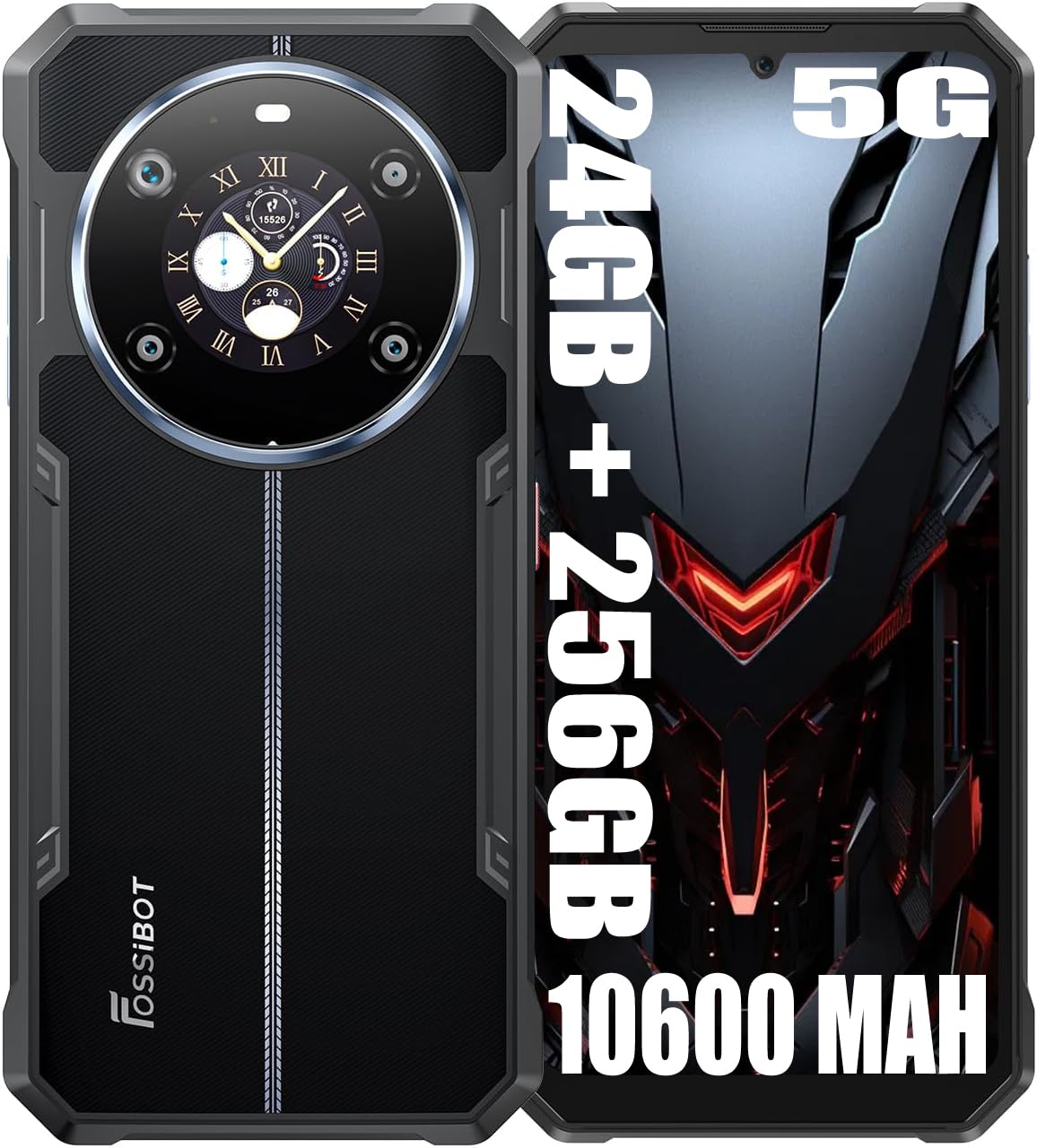 FOSSiBOT F109 5G Rugged Smartphone (2024), 10600mAh / 18W, 24GB + 256GB, Octa Core, 50MP Fotocamera + 16MP, Android 14, 6.75" Cellulari, W/ 1.32" Back Touch Screen, IP68/IP69K/NFC