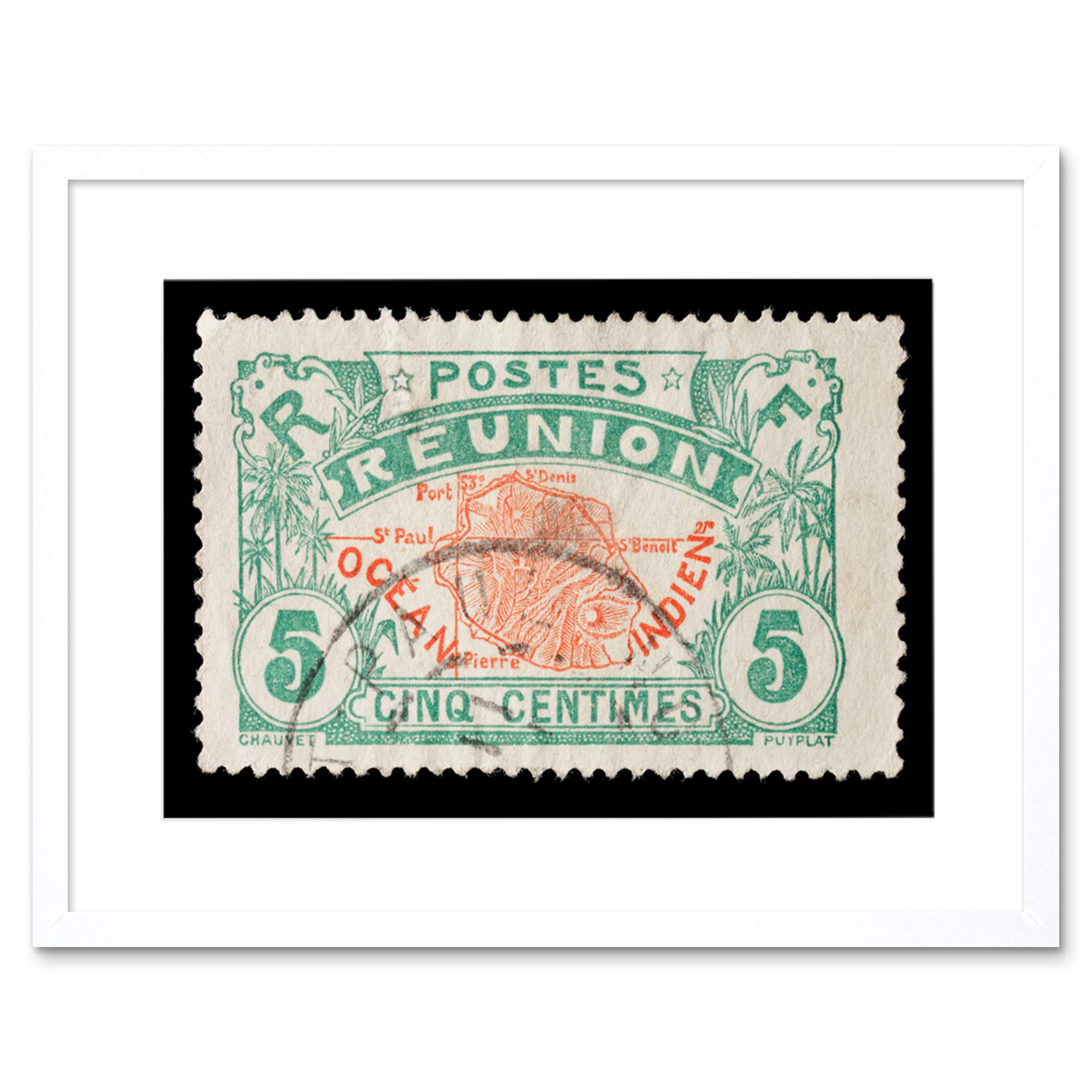 Wee Blue Coo Postage Stamp Reunion French Island Vintage Framed Wall Art Print