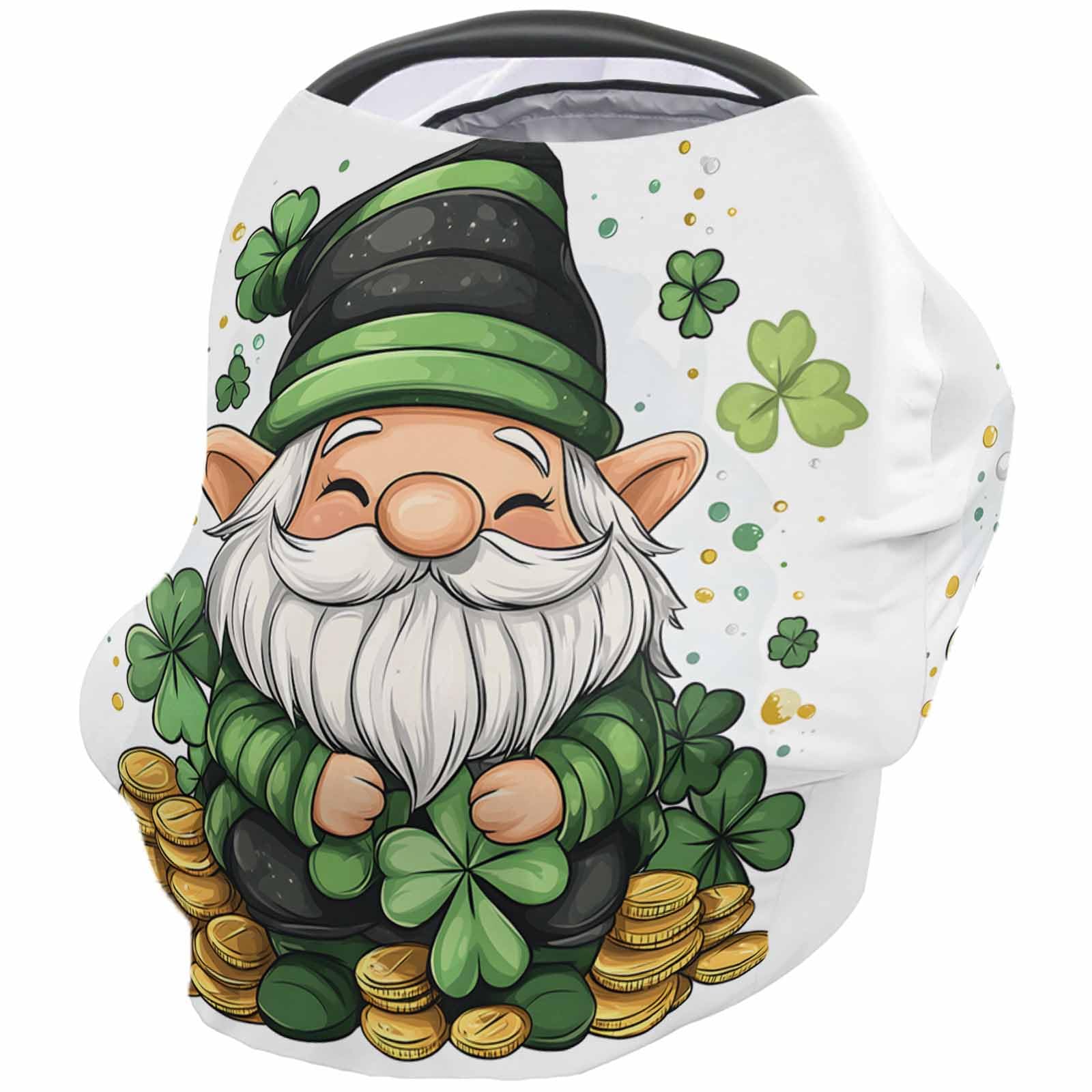Nursing Cover for Breastfeeding Scarf, Cartoon Green Gnome Gold Coin St. Patrick's Day Baby Car Covers Super Soft Multi Use for Canopy Shopping Cart Cover Blanket Stroller Cover