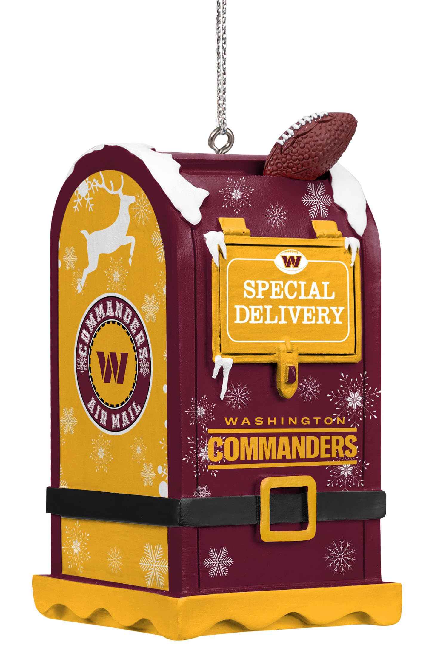 Foco Multi Color Nfl Washington Commanders Letters To Santa Mailbox Ornament, Holiday Tree Decoration