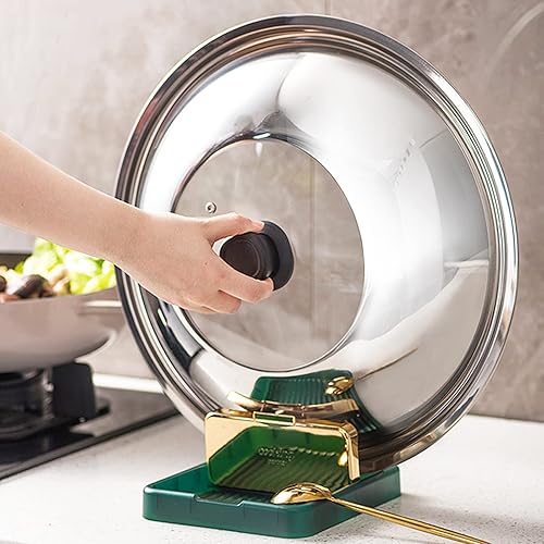 Soportes para tapas de ollas con bandeja de drenaje extraíble, estante para tapa de olla de cocina, organizador de cucharas, soporte para tablas de