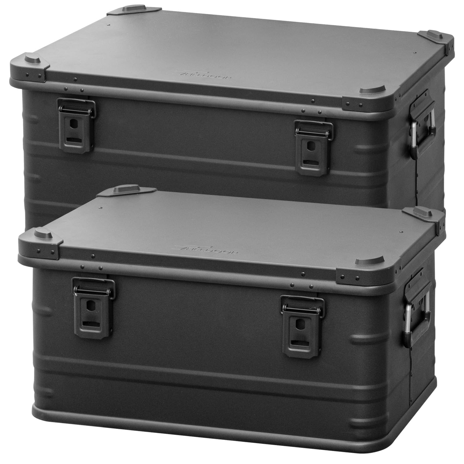 FIELDOOR アルミ コンテナ ボックス 【マットブラック】74L FIELDOOR アルミ コンテナボックス 蓋付き マットブラック L