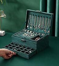SAJANI Large Jewellery Organiser with Drawer / 3-Layer Velvet Jewellery Boxes/Jewellery Storage Case with Lock for Rings, Necklace And Earrings/Wedding Birthday Gift Box for Women(Green)