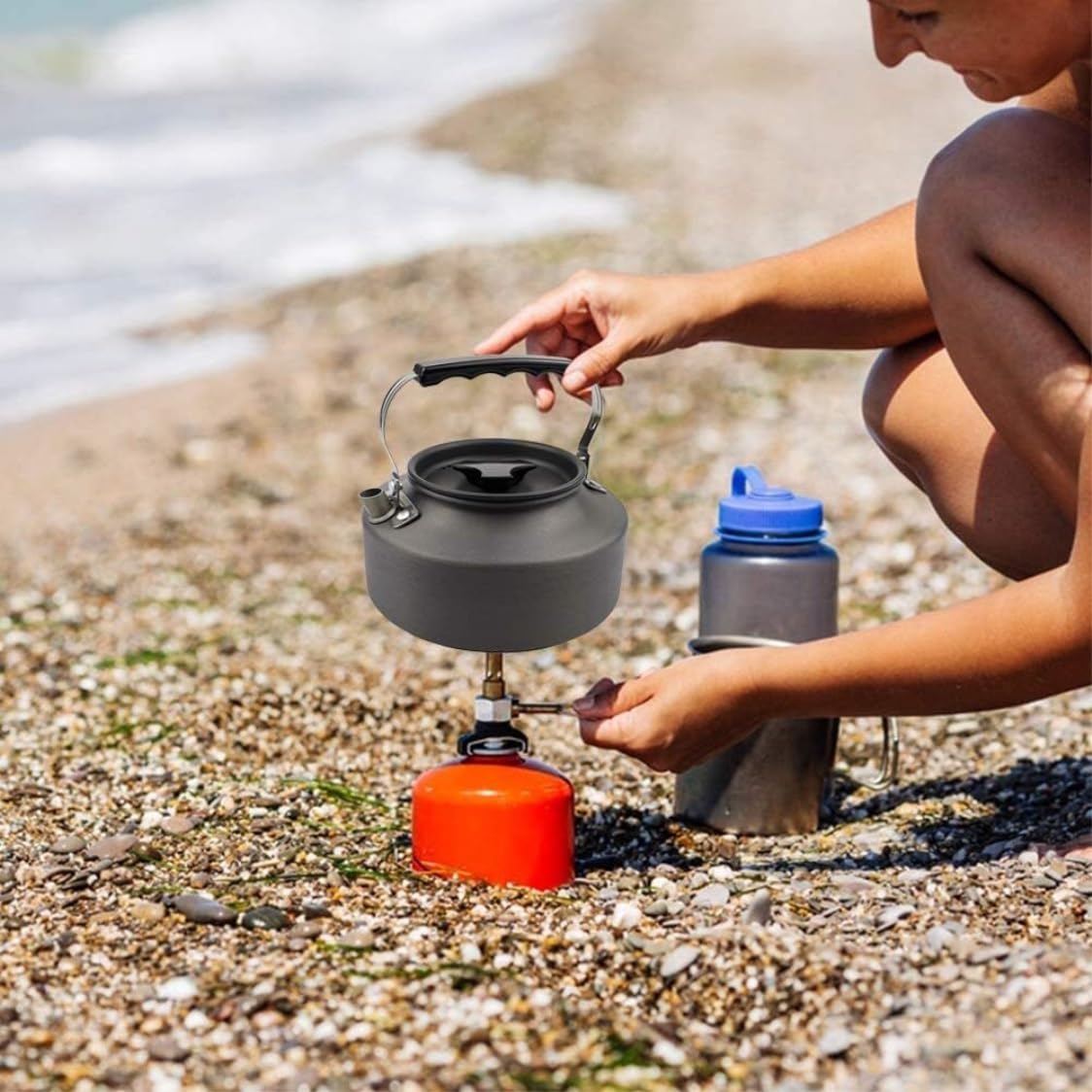 Naczynia Kempingowe Outdoor Camping Piesze Wycieczki Naczynia Naczynia 2-3 Osoby Przenośne Podróże Piknik Czajniczek Garnek Patelnia Gotowanie Sprzęt Survivalowy(Oranje)