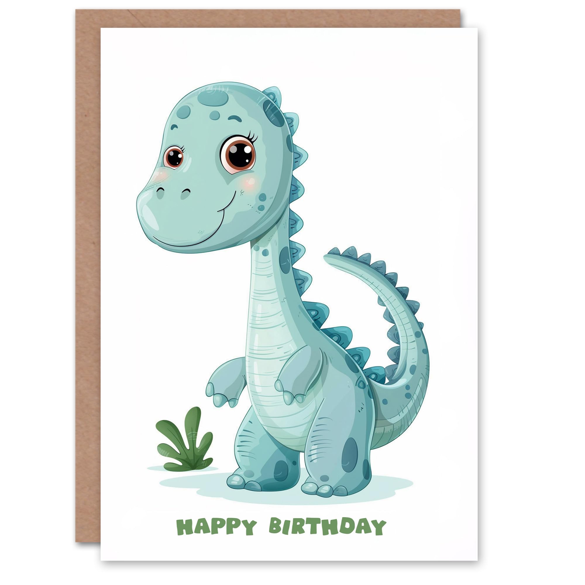 Artery8 Birthday Card Cute Blue Baby Dinosaur Cartoon Kids Child For Son Daughter Girl Boy Happy Card
