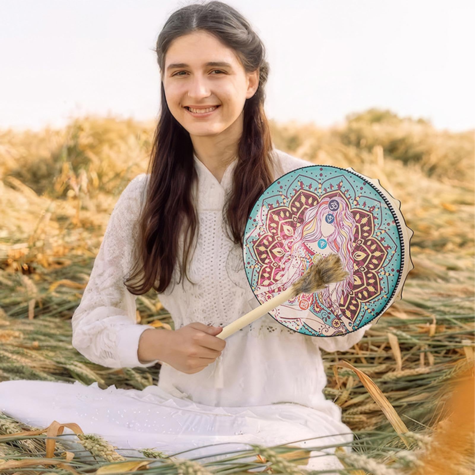 Tambor de nativos americanos, tambores de mano para adultos, Tambor de mano chamán hecho mano, Herramienta de sonido auténtica para música espiritual, suministros redondos de chamán y