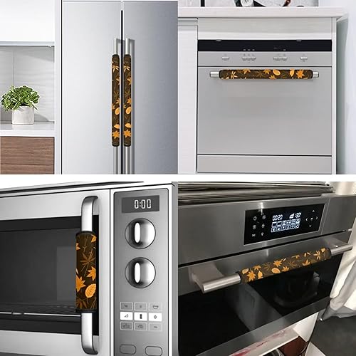 Miniatura 3 de Juego de 6 fundas lavables para manija de puerta de refrigerador con hojas de arce para el Día de Acción de Gracias, protector de manija de