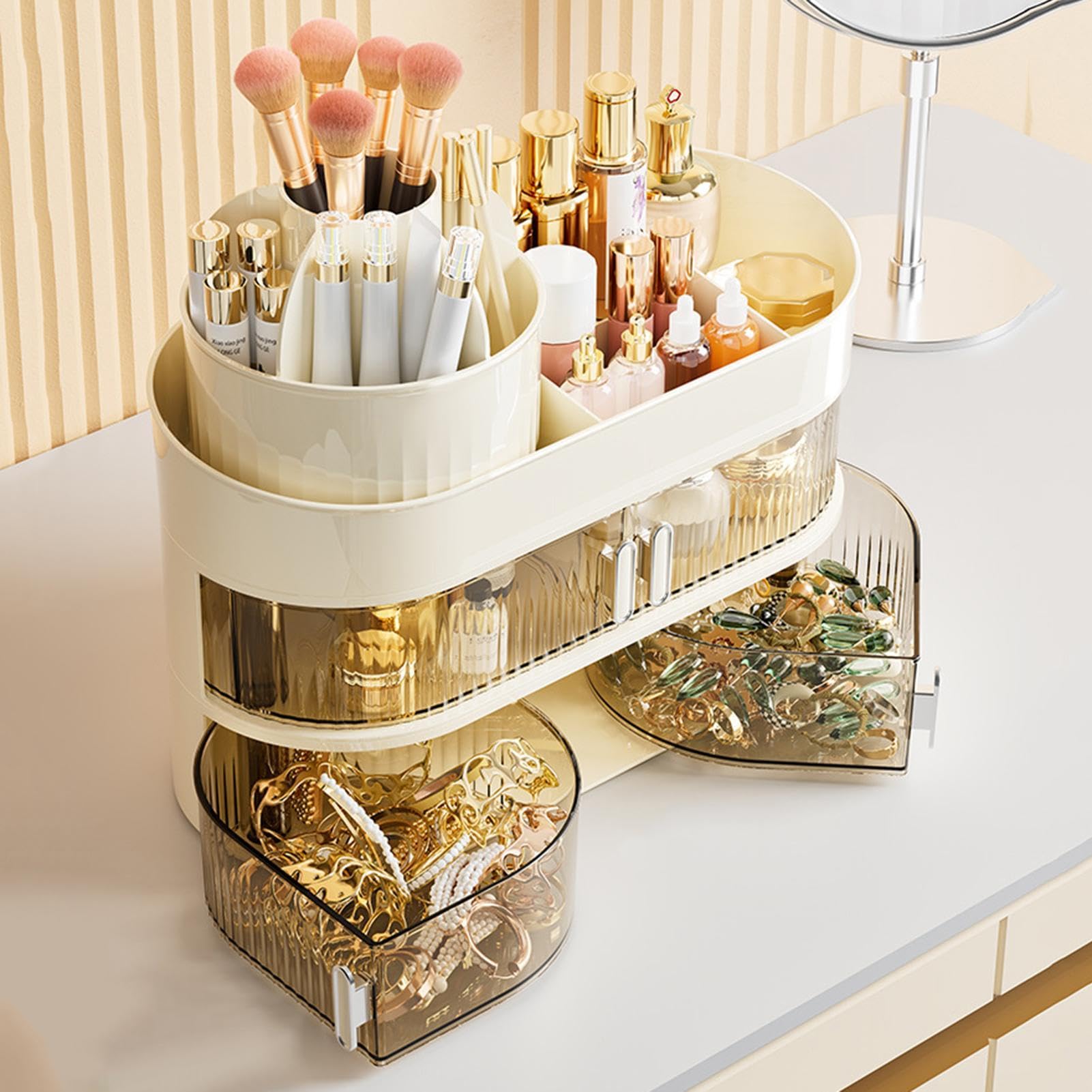 Vitrine cosmétique transparente pour comptoir de maquillage – Baril rotatif multifonction pour l'organisation de la maison pour pinces à cheveux, mascara | rotatif multifonction pour l'organisation de la maison pour pinces à cheveux, mascara