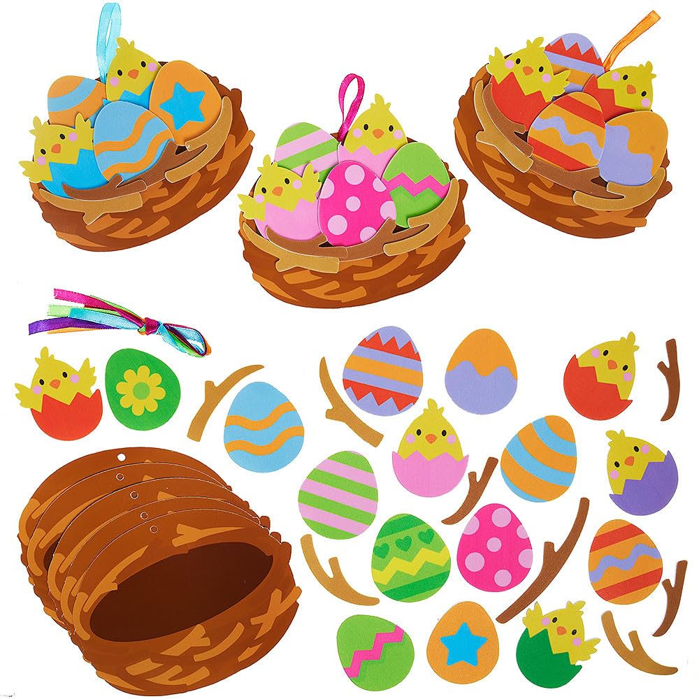 Baker Ross WA127 Easter Egg Nest Mix & Match Decoration Kits - Pack of 5, Foam Craft Kits for Easter Decorations