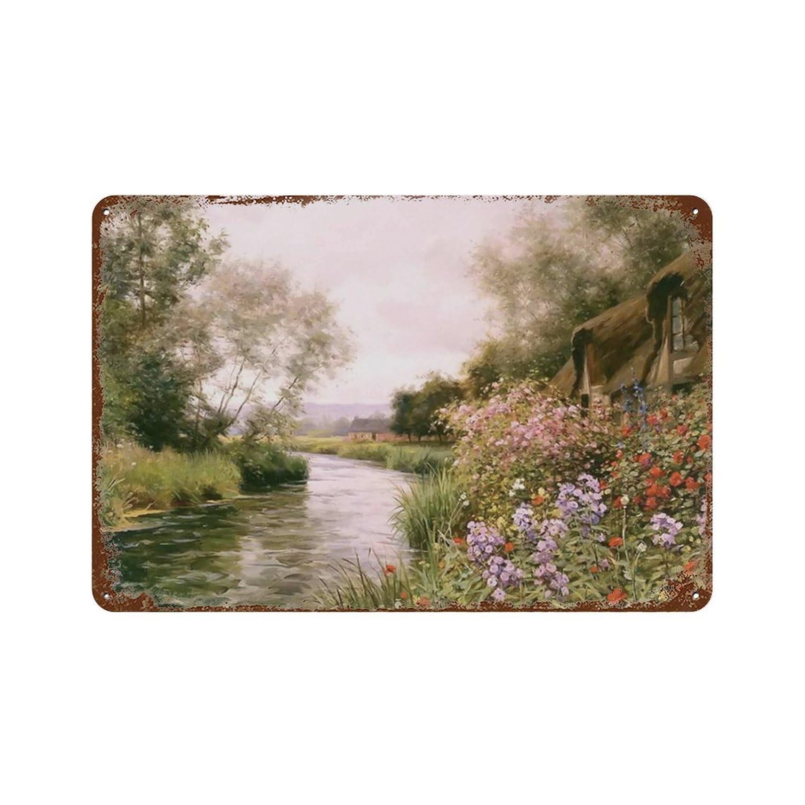 xiaoxiaoshen Summer River Vintage, Canal Oil Painting Wall Decor Art Metal Tin Poster Modern Home Decor Art Home Bar Shop Decorations Vintage Sign 20x30cm