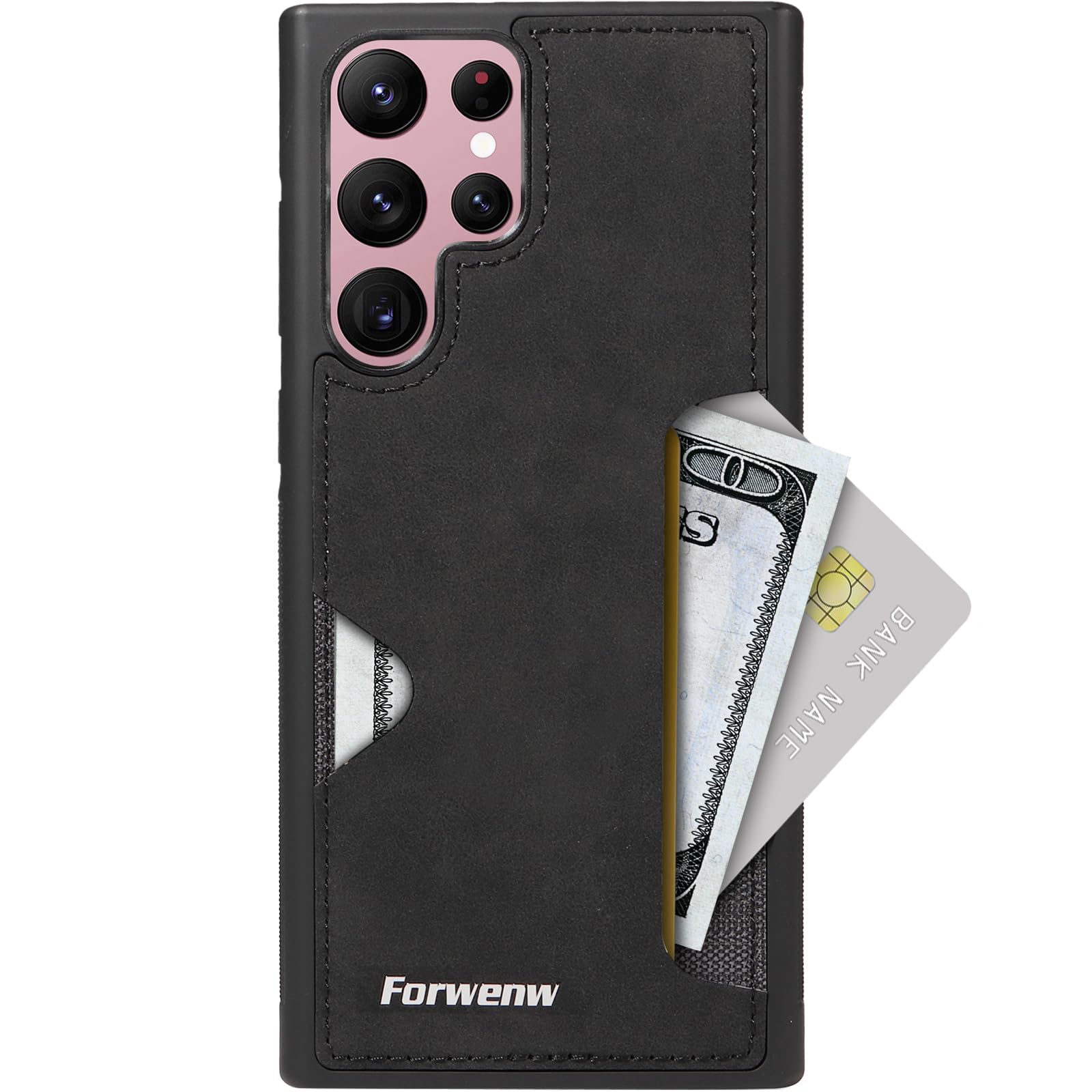 Handyhülle für Samsung Hülle Mit Kartenfäch, Lederrückseite Hülle, Ultra Dünn Silikon Stoßfest Schutzhülle