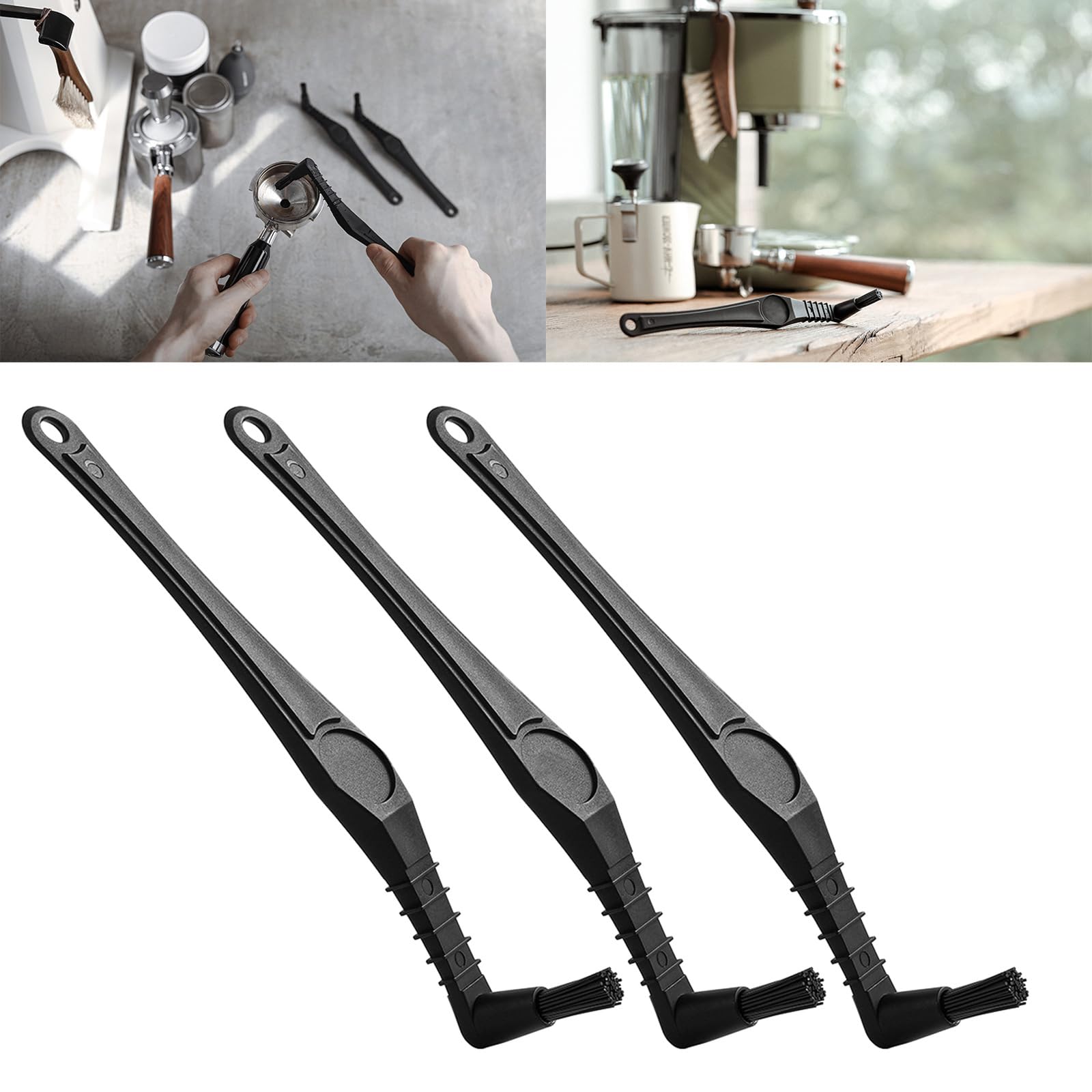 3 cepillos de limpieza para máquina de espresso con cabeza angulada, equipo de café, cepillo de codo profesional para el hogar, herramienta de baristas