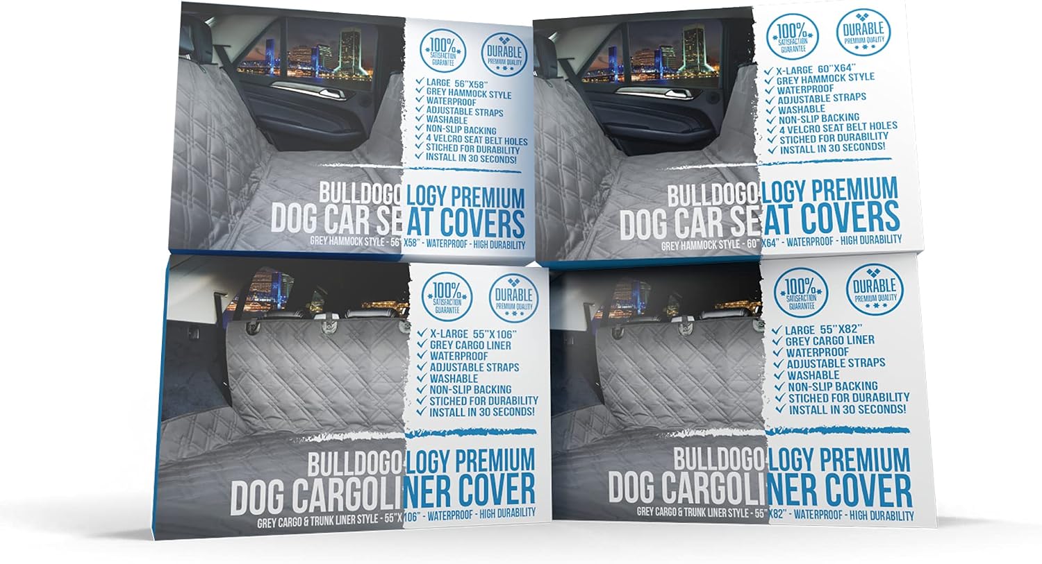 Bulldogology Pet Solutions XL-Grey Backseat w Cargo Liner Cover Bundle