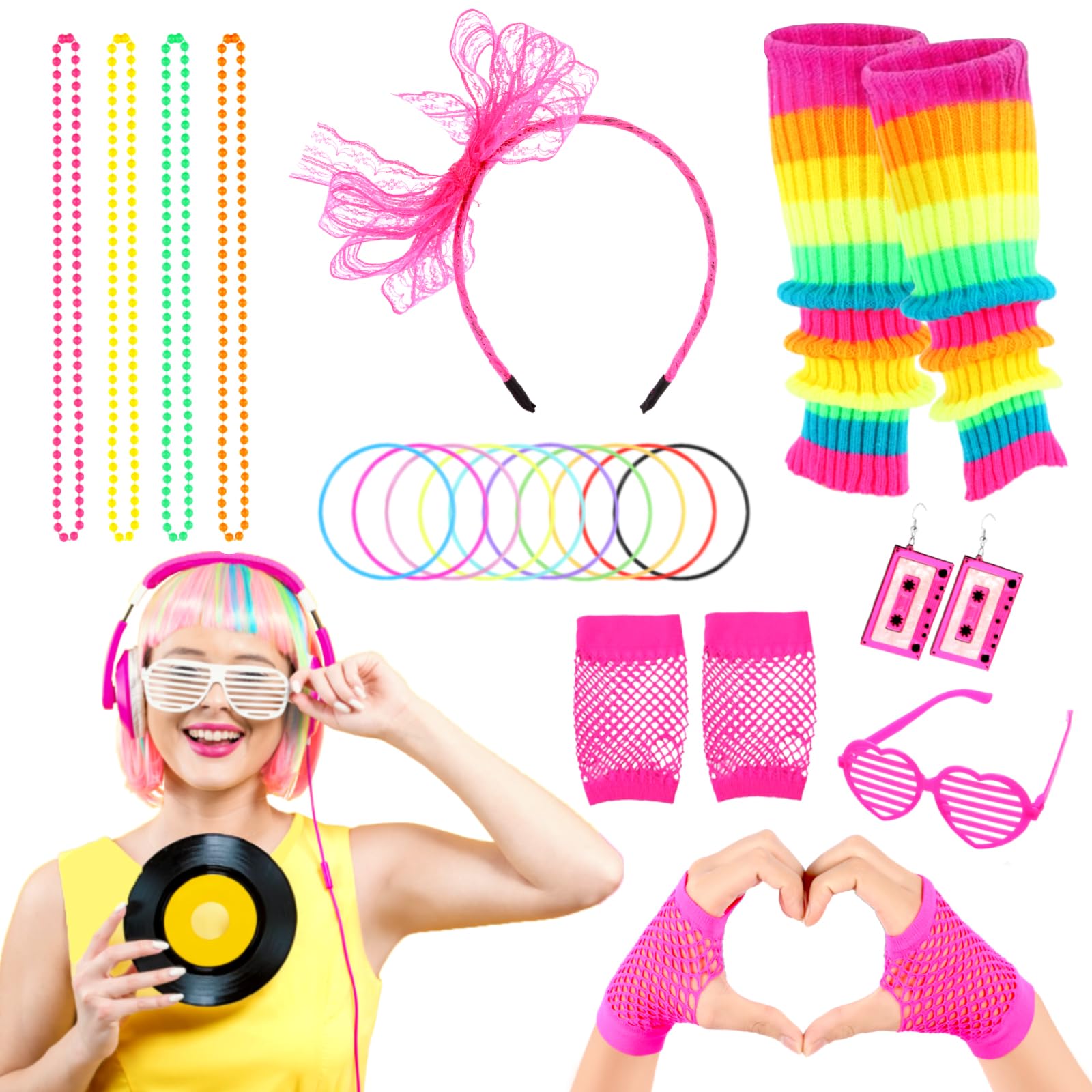 Amiao 80s Fancy Dress for Women,80s Fancy Dress for girls,80s fancy dress accessories,them perfect helloween gifts、gifts for women、gifts for girls