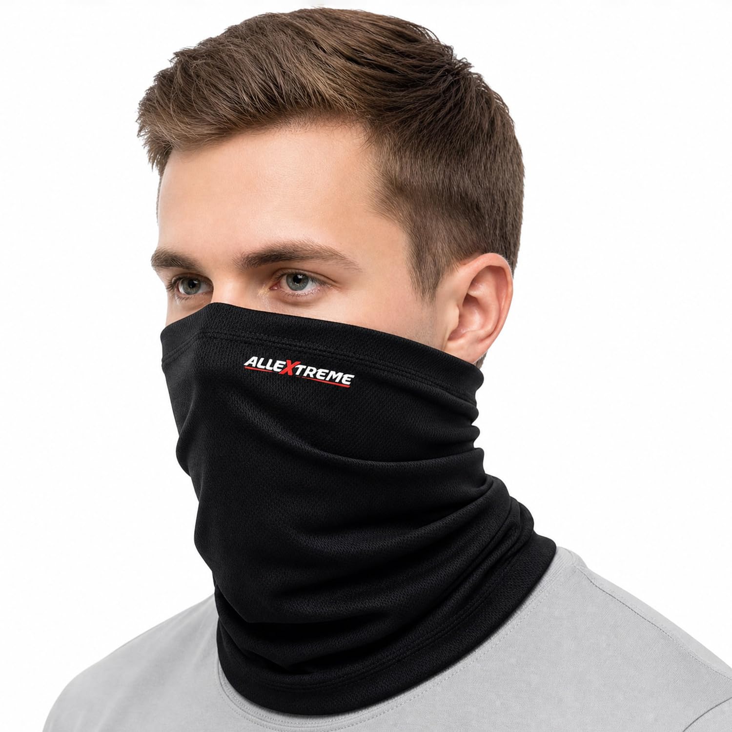 Allextreme Neck Gaiter Bandana for Rider Super Soft Breathable Dryfit Face Mask UV Sun Protection Neck Cover Scarf Headband Balaclava for Biking Hiking Cycling Protective Bike Riding Gear (Jet Black)