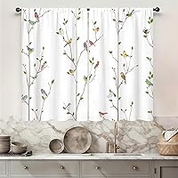 Vista 21 de Rusitc - Cortinas de cocina de 27.5 pulgadas de ancho x 39 pulgadas de largo, 2 paneles con bolsillo para barra, flores rosas claras