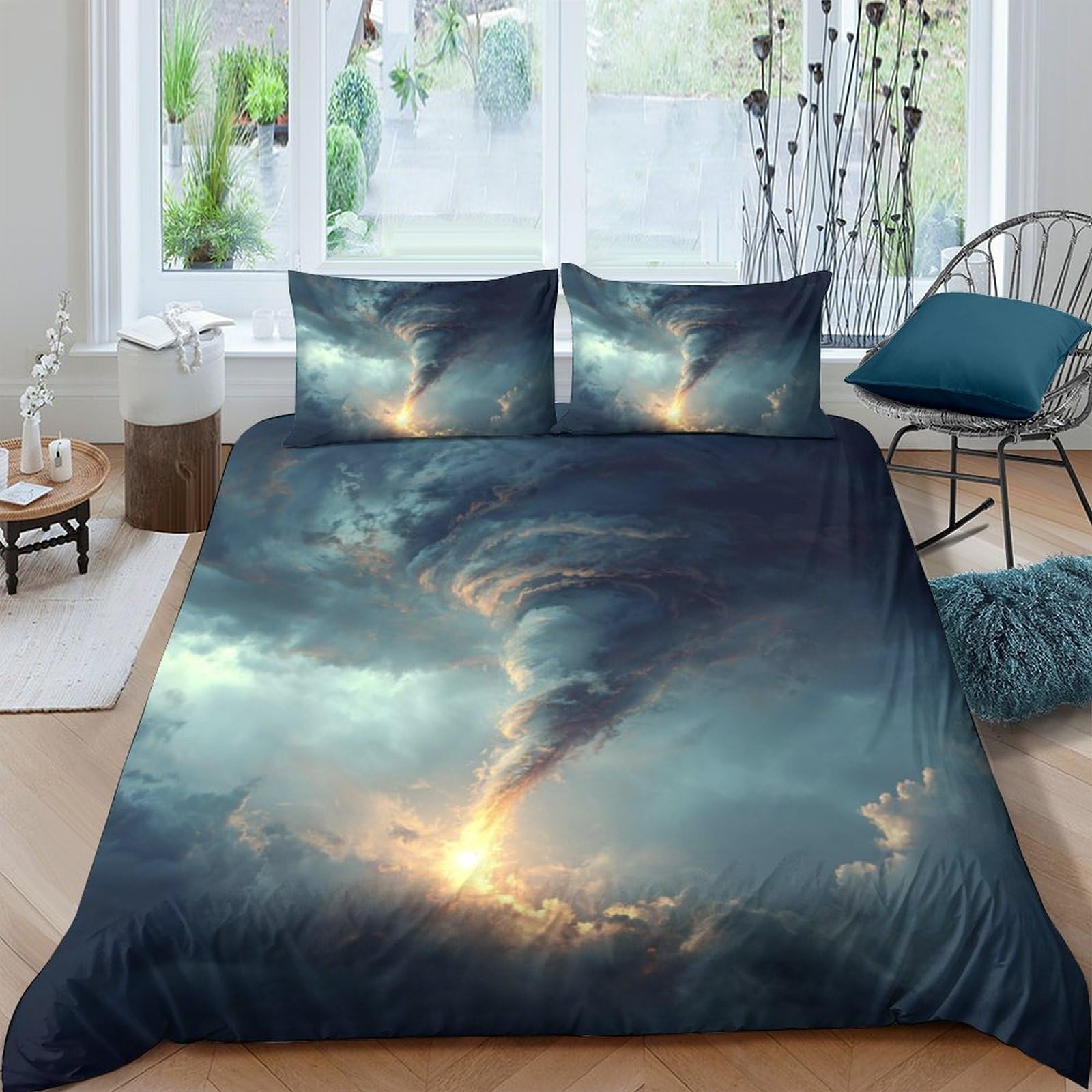 Ctjqhvkz Style-3 3D Printed Stormy Sky Fitted Sheet Microfiber Soft Art Sunset Bed Cover For Bedroom Guest Room Easy Care Decor Single（135X200cm）