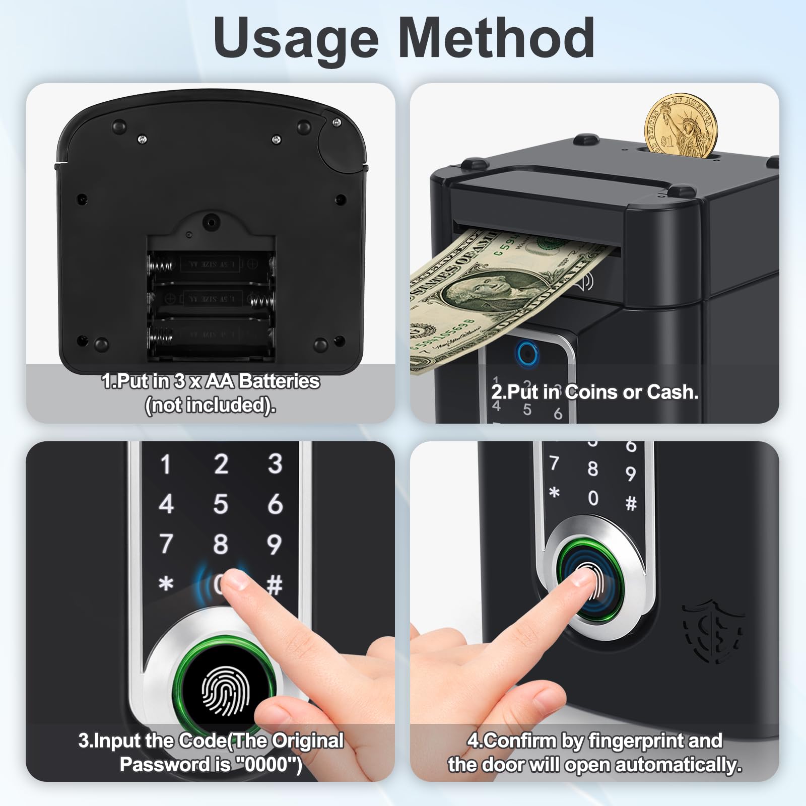 Highttoy Children's Electronic Money Box with Touchscreen and Fingerprint, Children's Games 3-12 Years Gift, Safe Cash Box, Black - 4