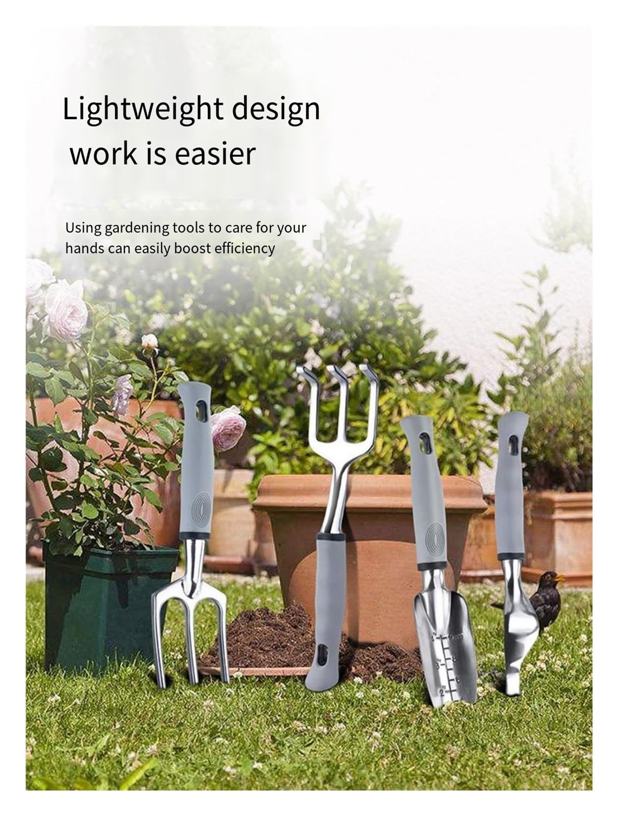 Gartenwerkzeug-Set, Garten-Handwerkzeug-Set aus Aluminiumlegierung mit Aufbewahrungstasche, for Gärtner und Outdoor-Enthusiasten(Gray)