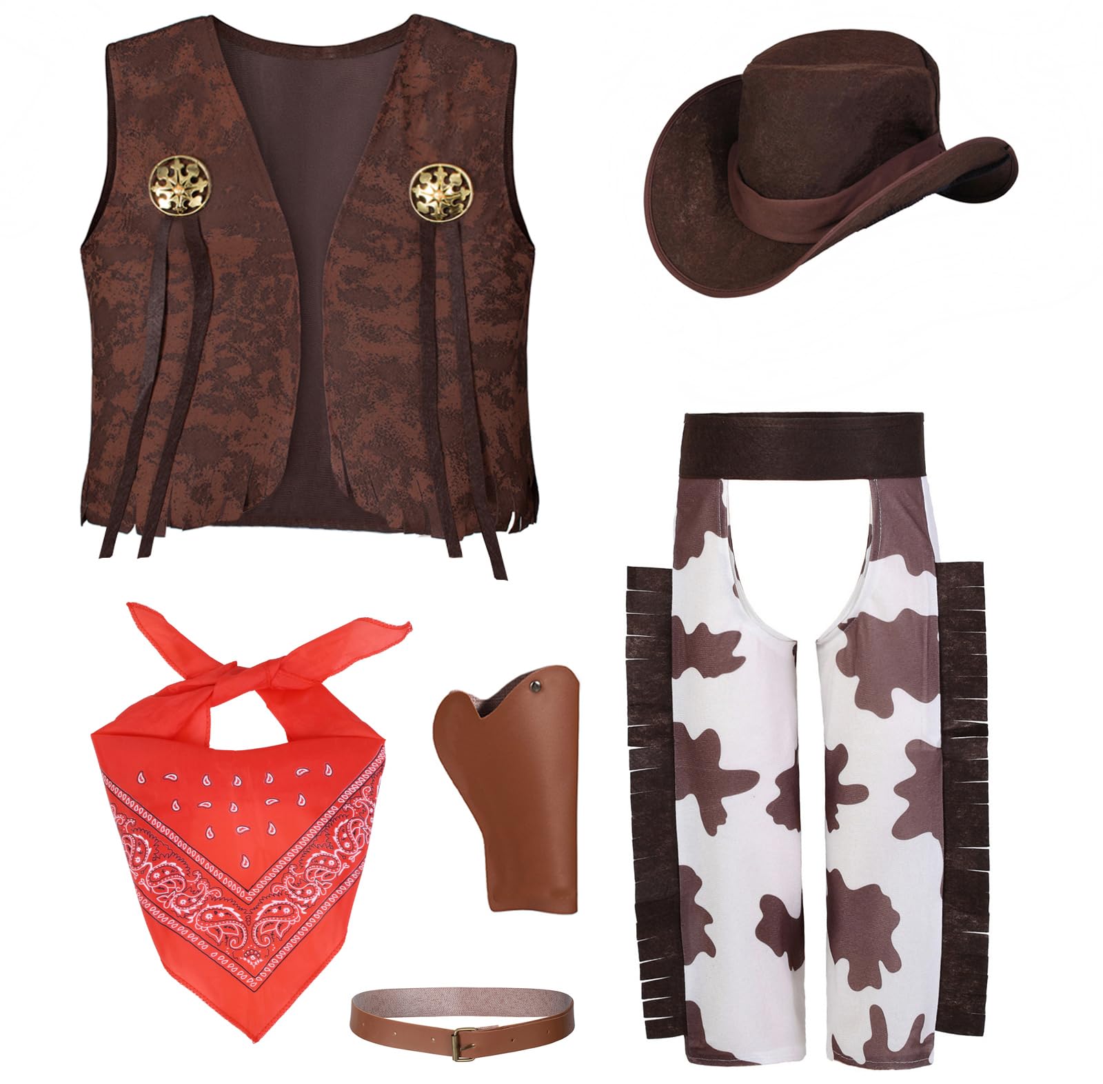 Cowboy Costume for Boys 5pcs Kids Cowgirl Western Dress Up Party Cosplay 3-13 Years