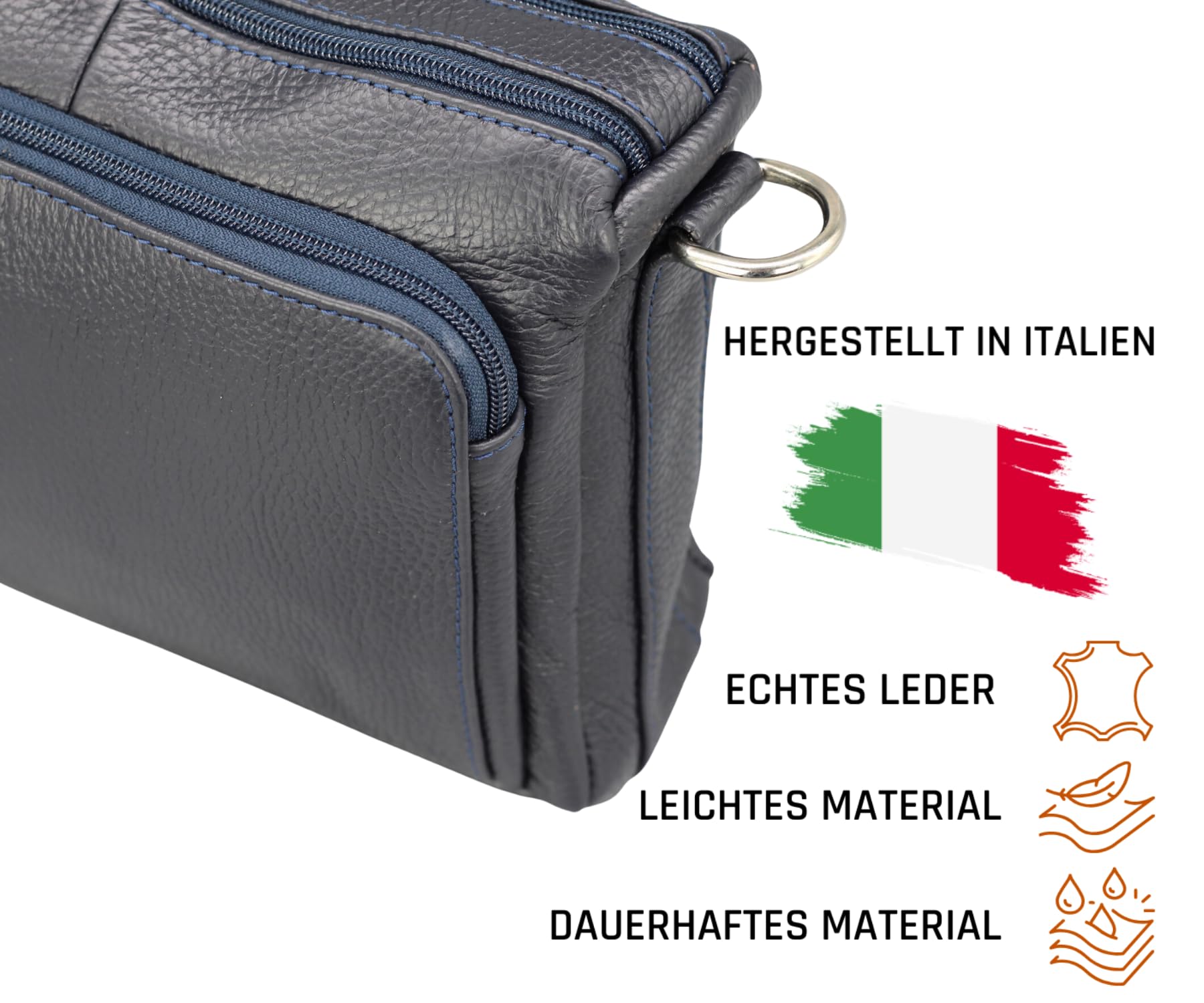 ADEL damska torba na ramię BECKY, ręcznie robiona torba na ramię ze 100% prawdziwej skóry, ze skórzanym paskiem + szeroki wzór, regulowany pasek, Made in Italy