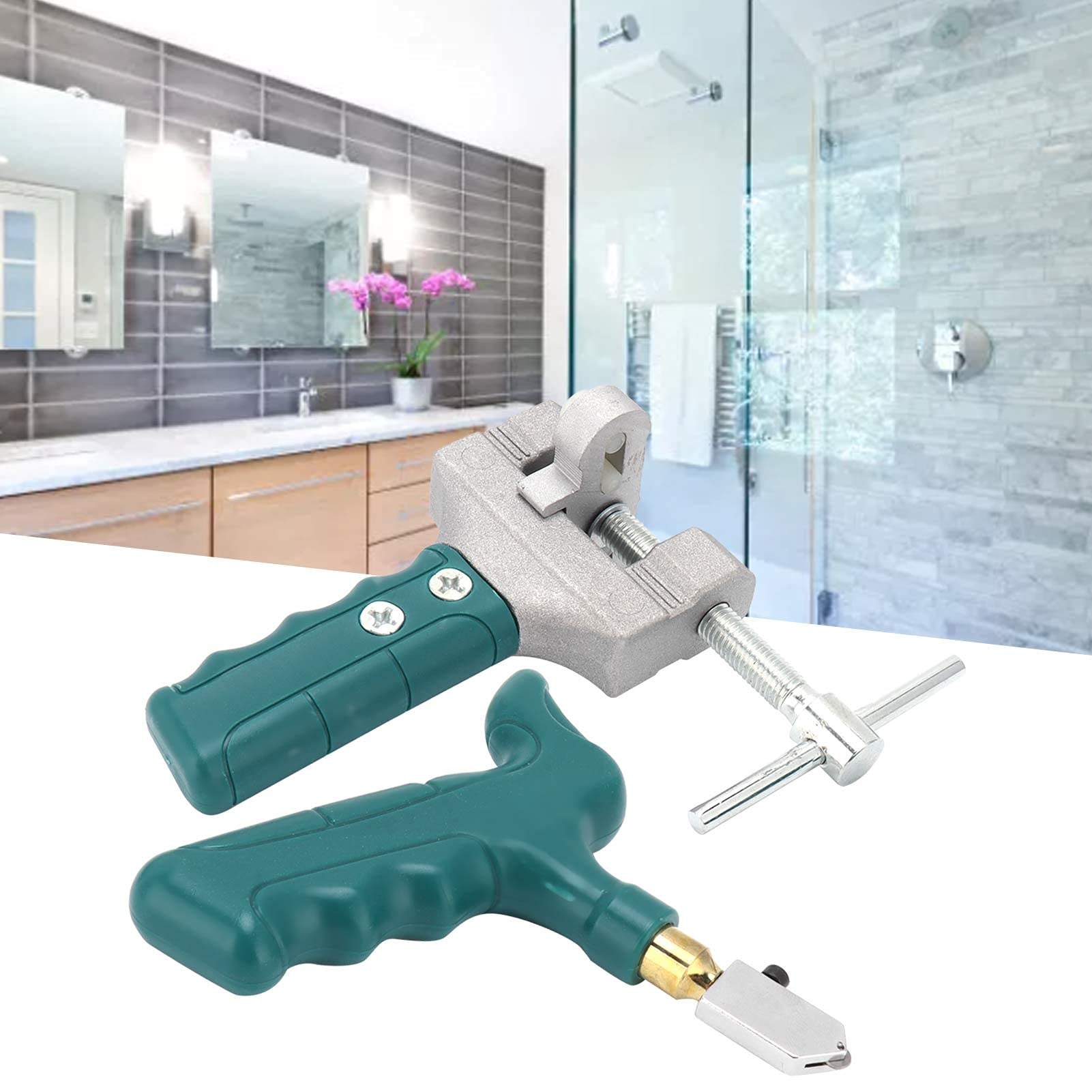 FLEXMAN Glass Cutter Kit, Ergonomic Handle Glass Tile Cutter Hand Tool Cut Tiles Within 15mm for Gasket Wall Tiles Veneer Tiles Ordinary Tiles Glazed Tiles Glass Mirrors