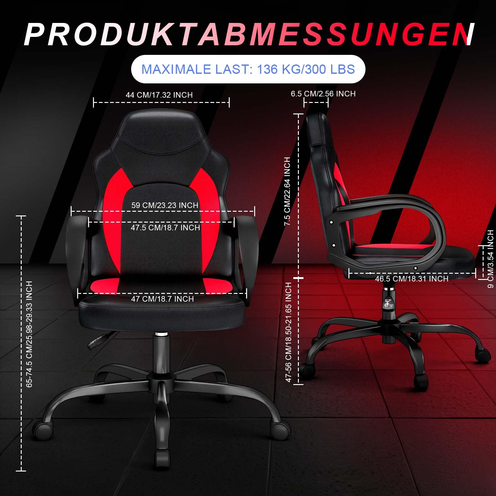 AnyGod Sedia Gaming, Sedia Da Computer Ergonomica Con Supporto Lombare, Altezza Regolabile, Ruote Girevoli, Adatta Per Casa, Ufficio, Adulti, Adolescenti, Bambini E Giocatori, Rossa