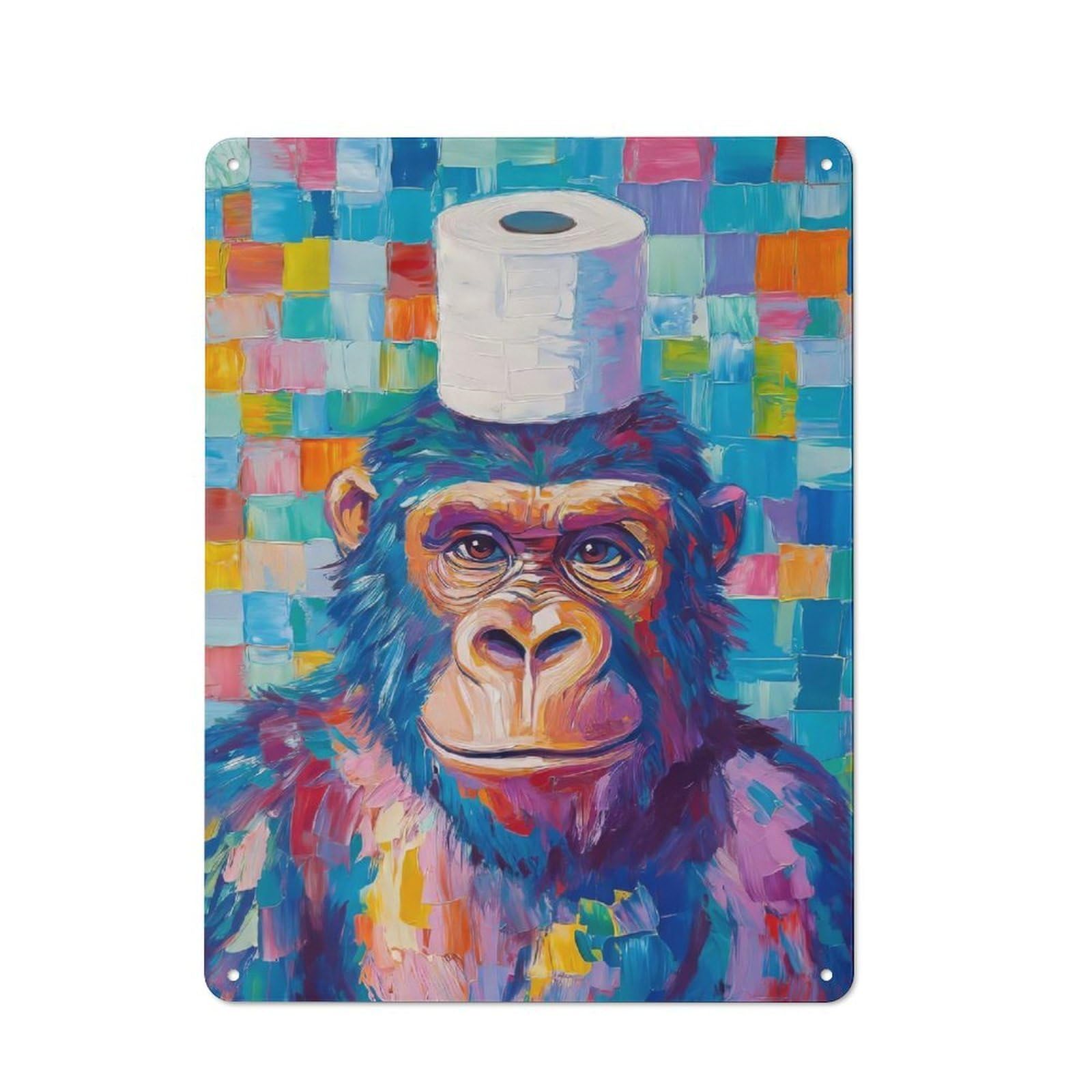 Junmoney Gorilla With Toilet Paper Hat Vintage Vintage Metal Sign 40X30cm Featuring Room Wall Plaque For Flat, Dorm Room, Lounge Or Cafe