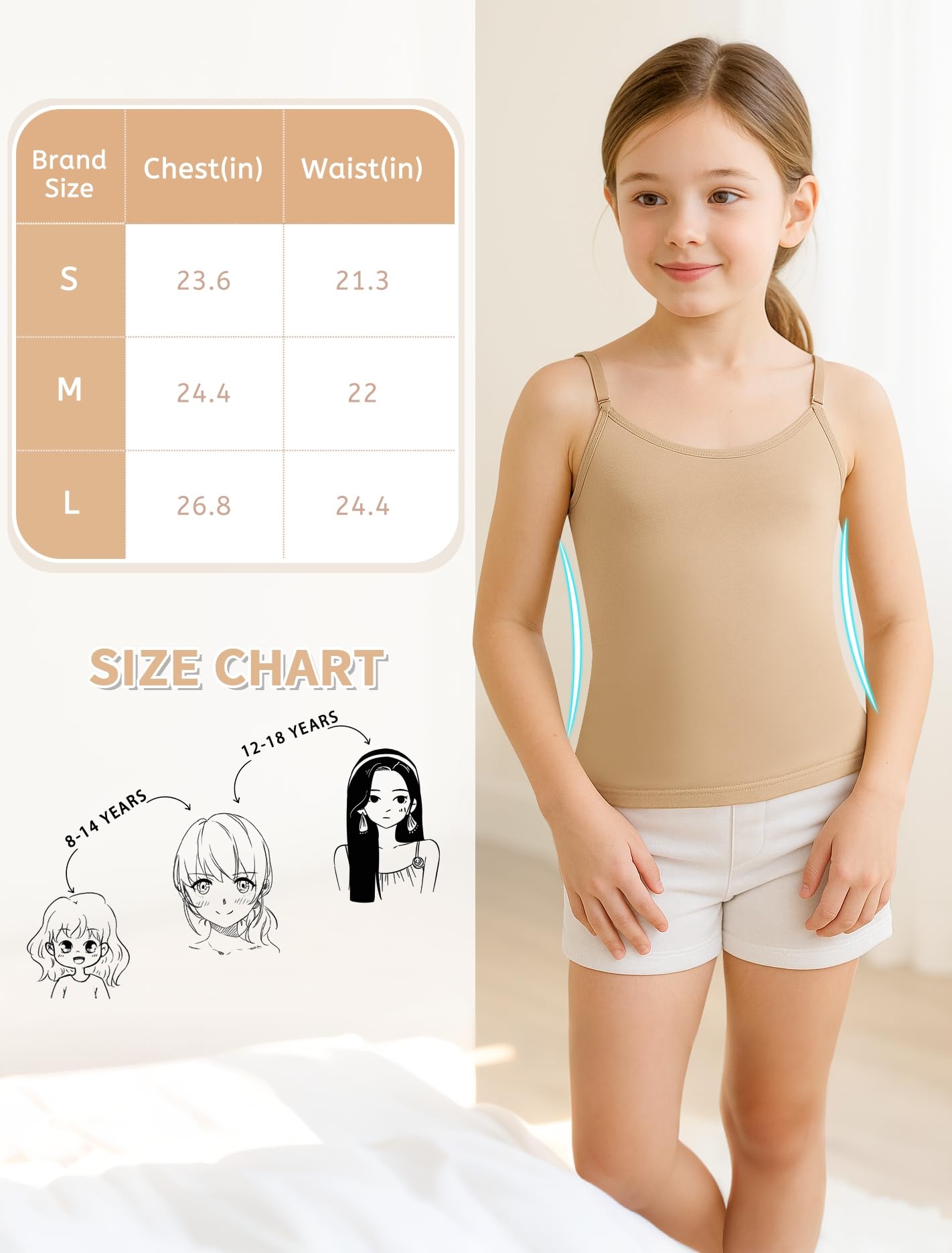 DANSHOW Haut pour fille de couleur chair avec bretelles réglables et transparentes avec cache-tétons idéal pour les vêtements de danse pour enfants