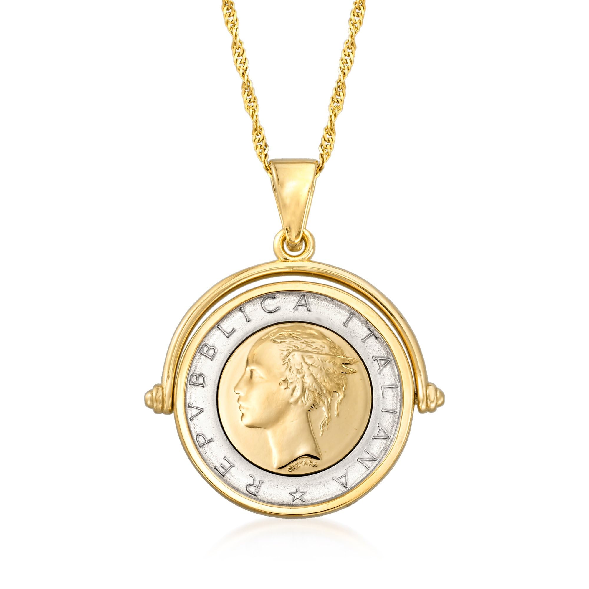 Ross-Simons Genuine Lira Coin Necklace in 18kt Gold Over Sterling From Italy