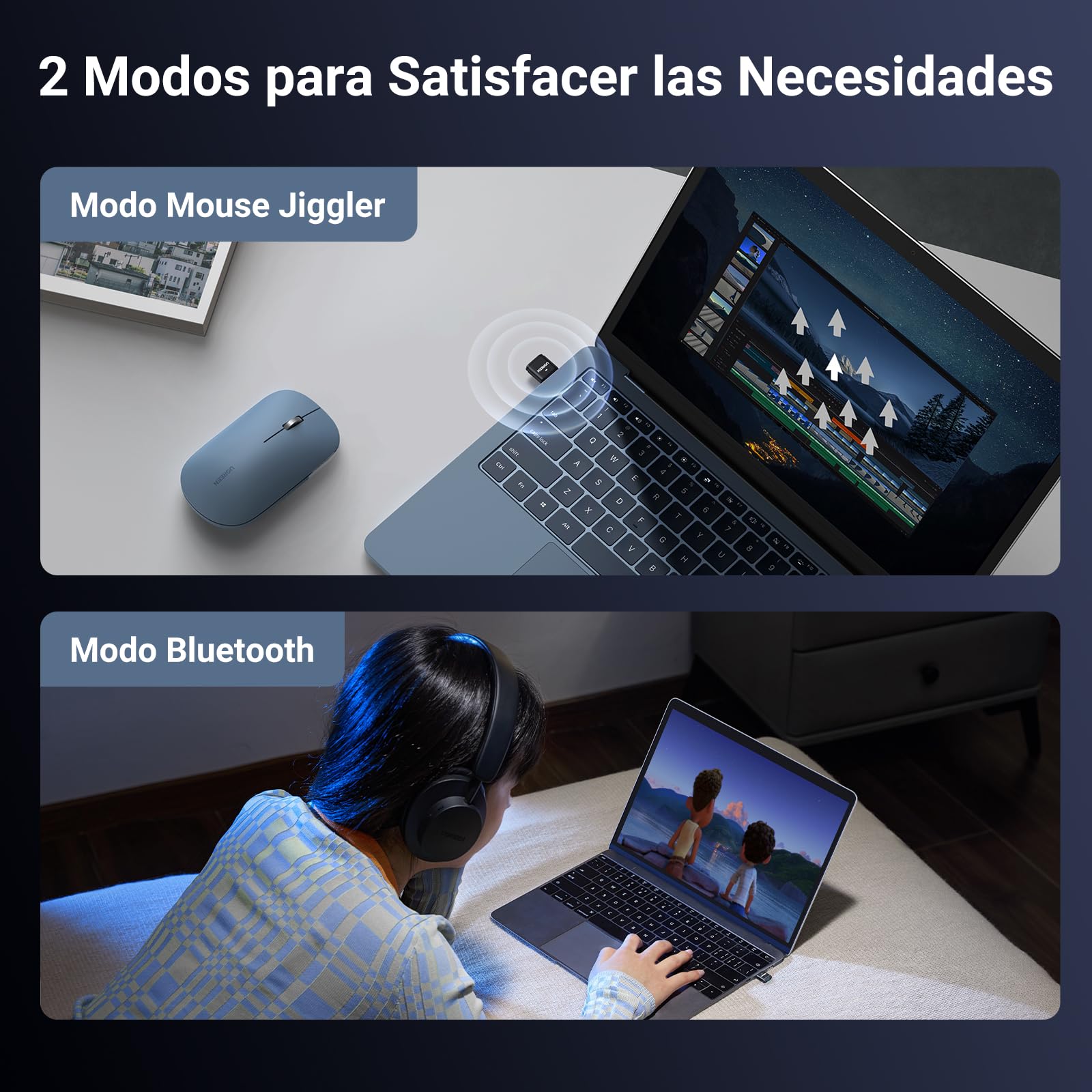UGREEN Adattatore USB Bluetooth 5.3 con Mouse Jiggler Non Rilevabile Plug e Play Dongle Mover con Computer Laptop