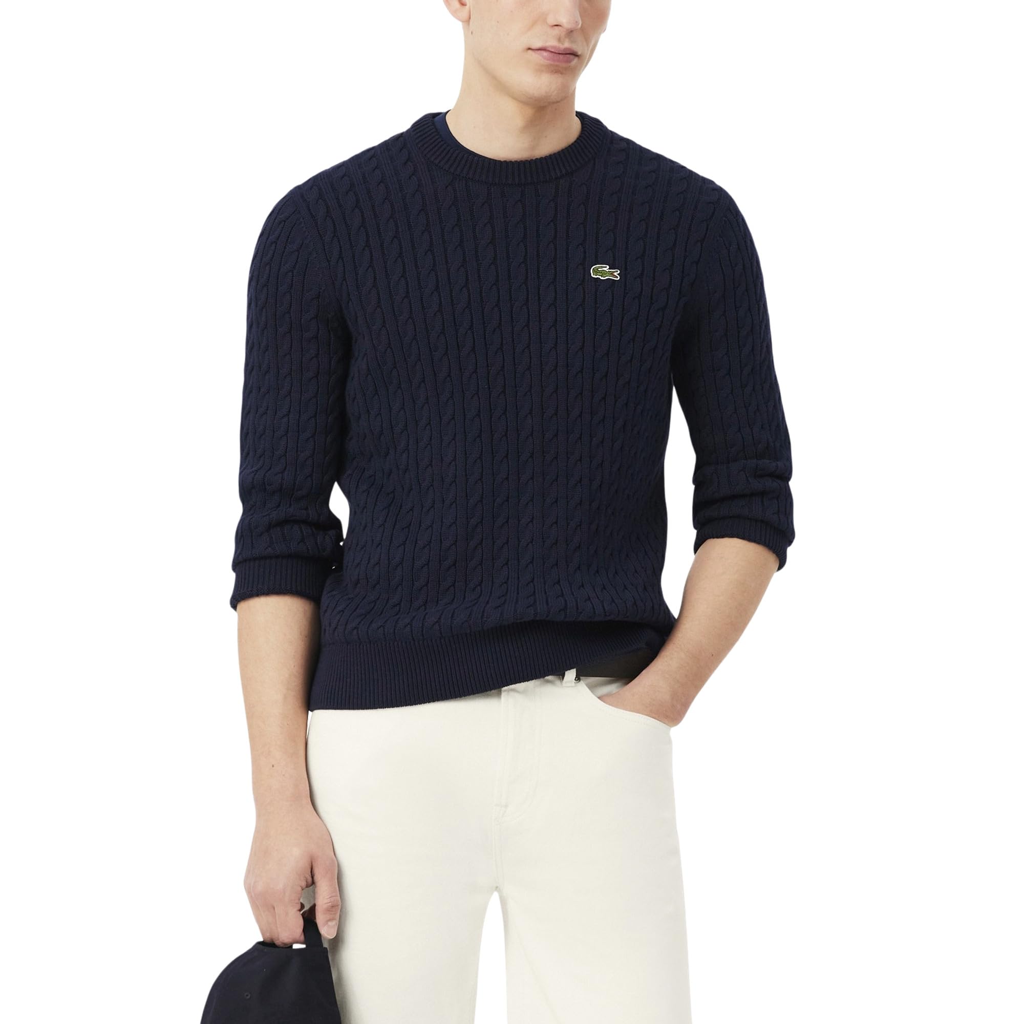 Lacoste French Fashion Sport Regular Fit Crew Neck Long Sleeve Cable Stitch Sweater Maglione Uomo