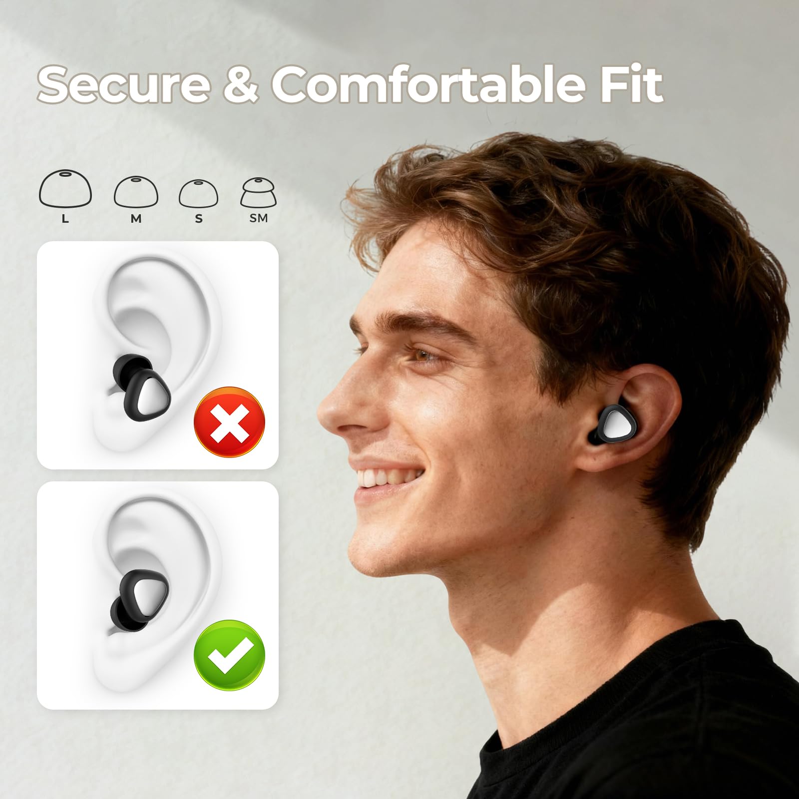 Ear Plugs for Sleeping, 45dB Noise Reduction Reusable Earplugs for Snoring, Travel, Work & Concerts, Hearing Protection with 8-Size (XS-L) Ear Tips - 5