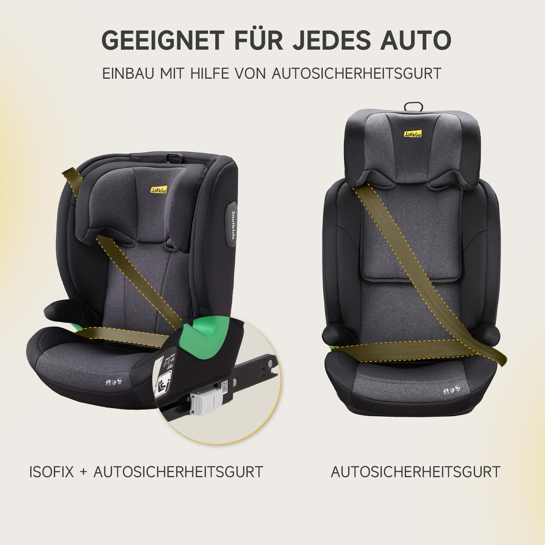 i-Size R129 Kinderautositz für 3,5 bis 12 Jahre (100-150 cm), Mit verstellbarer Rückenlehne, Kopfstütze, Seitenaufprallschutz,léger, Rehausseur Isofix(Schwarz, ISOFIX)