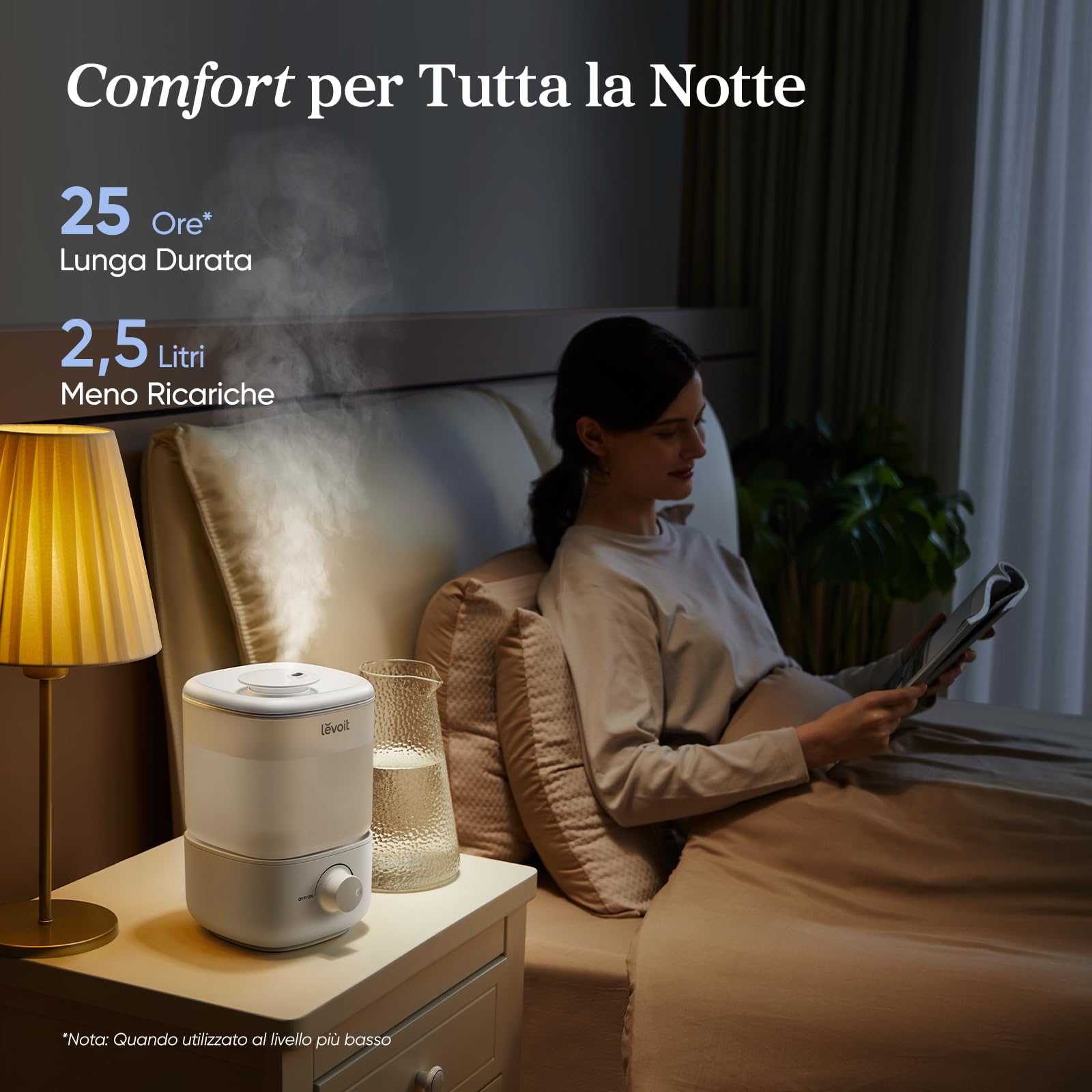Levoit Umidificatore Ambiente Bambini, fino a 25 Ore, Umidificatore Silenzioso da 23 dB per Camera da Letto, Top Fill Umidificatore con Ugello a 360° per Piante, Spegnimento Automatico, 17W