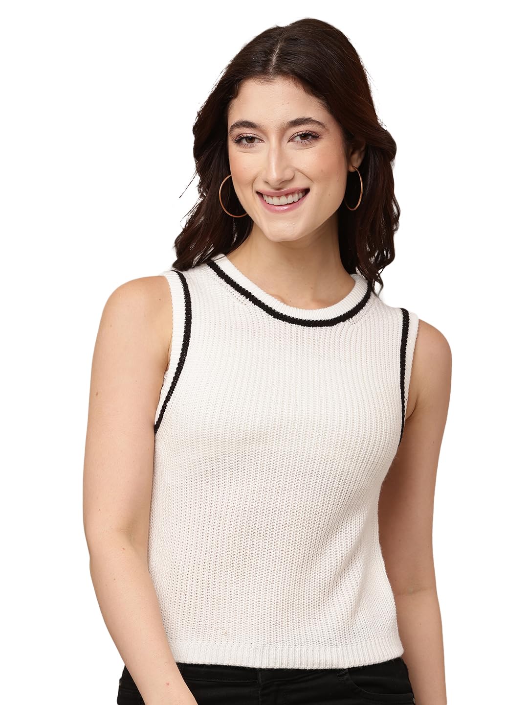 Women's Acrylic Sleeveless with Round-Neck Dark Blue Sweater Vest