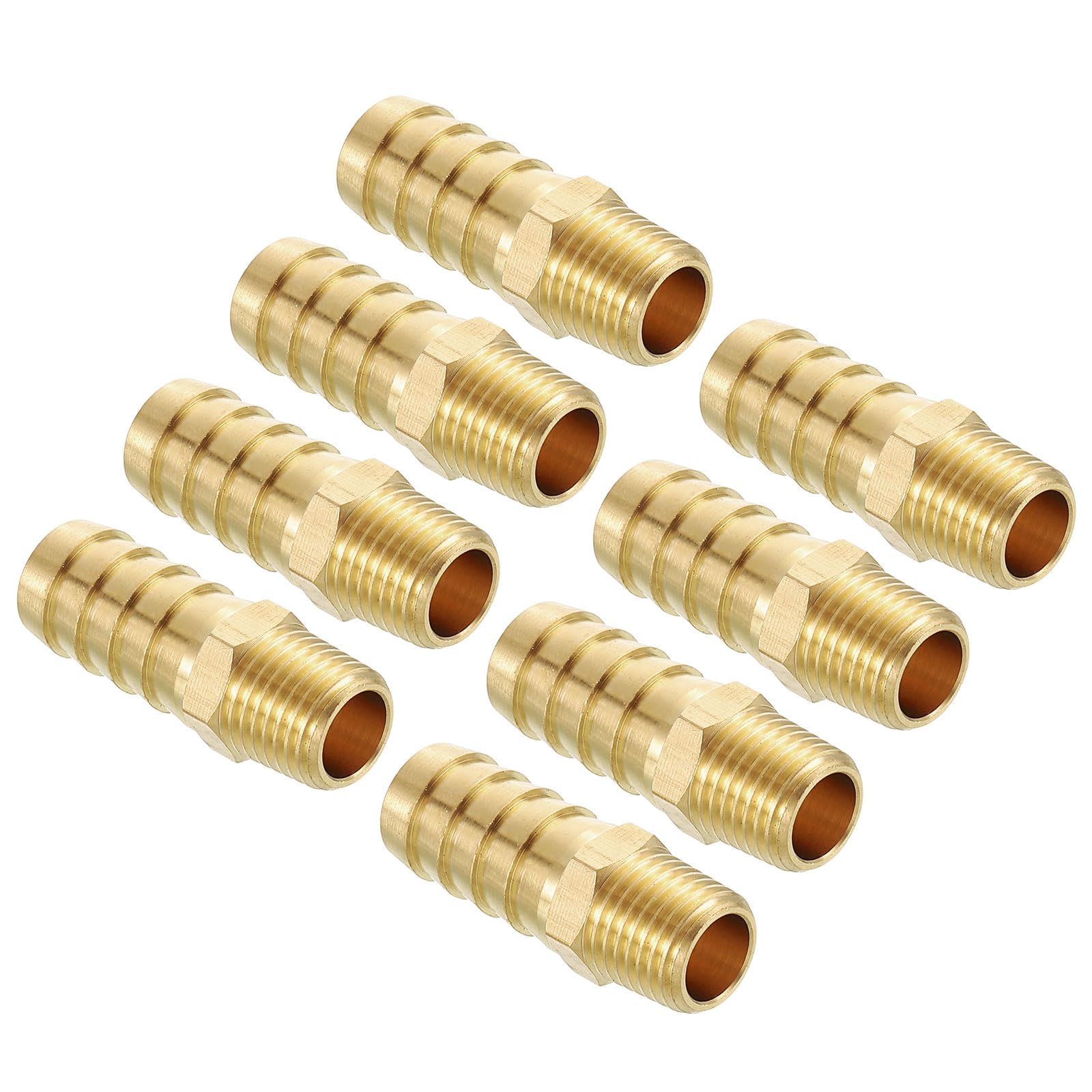 Kozelo Pack of 8 Brass Hose Barb Fittings Adapter Connector 1/2"(15mm) Hose Barb to 1/4"(7mm) NPT Male Fittings for Home Machines, Massage Bathtubs, and Irrigation Systems